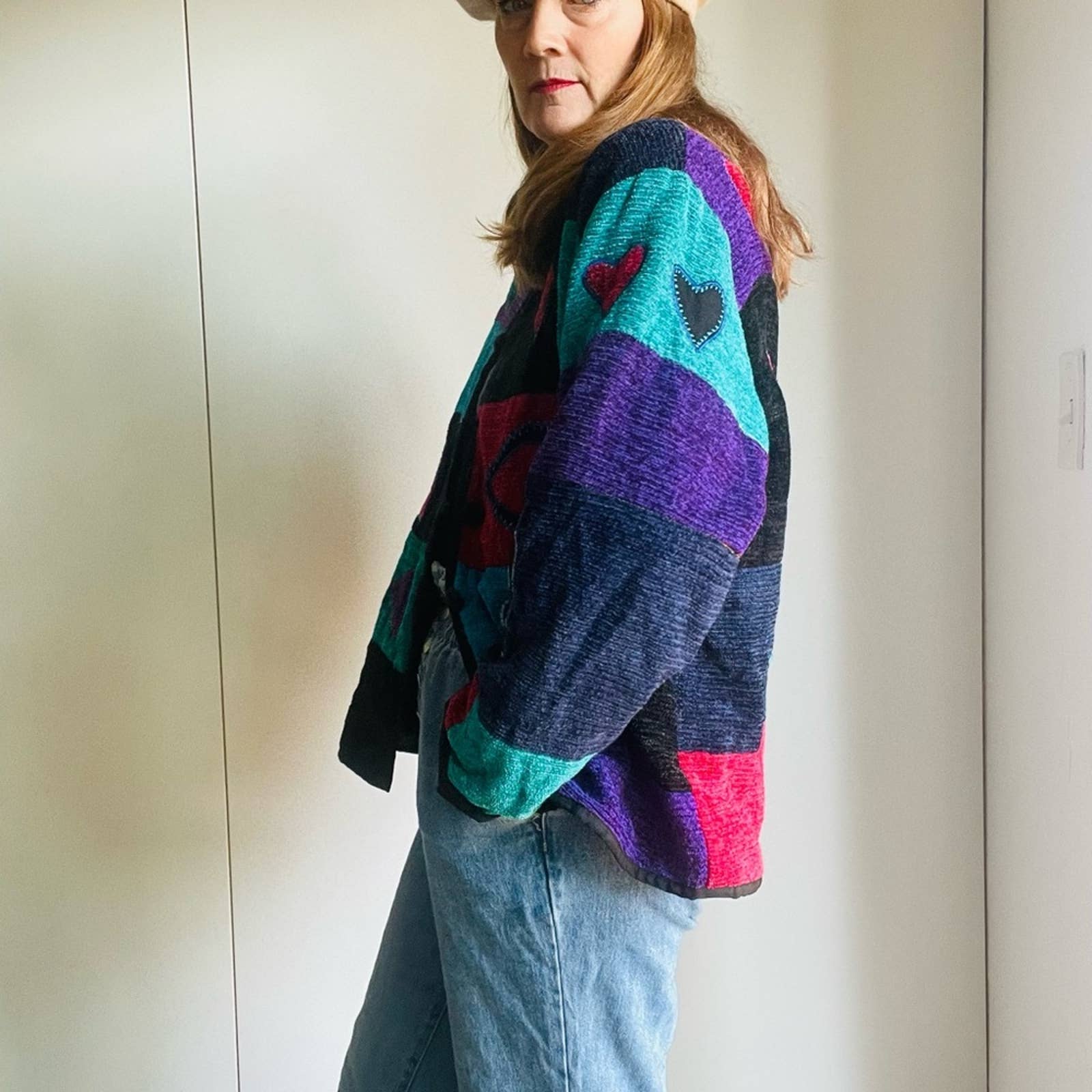 Vintage 90s Tapestry Jacket Novelty Heart Print Purple Red Large Made In India by Alex - Image 8