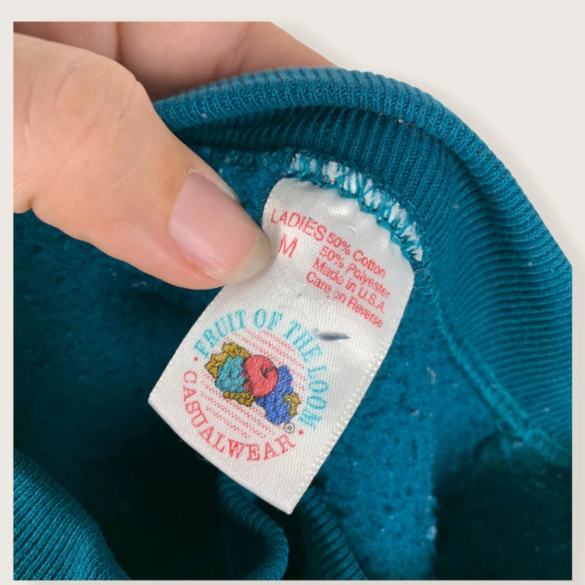 Vintage 90s Teal Sweatshirt Medium by Fruit of The Loom - Image 10