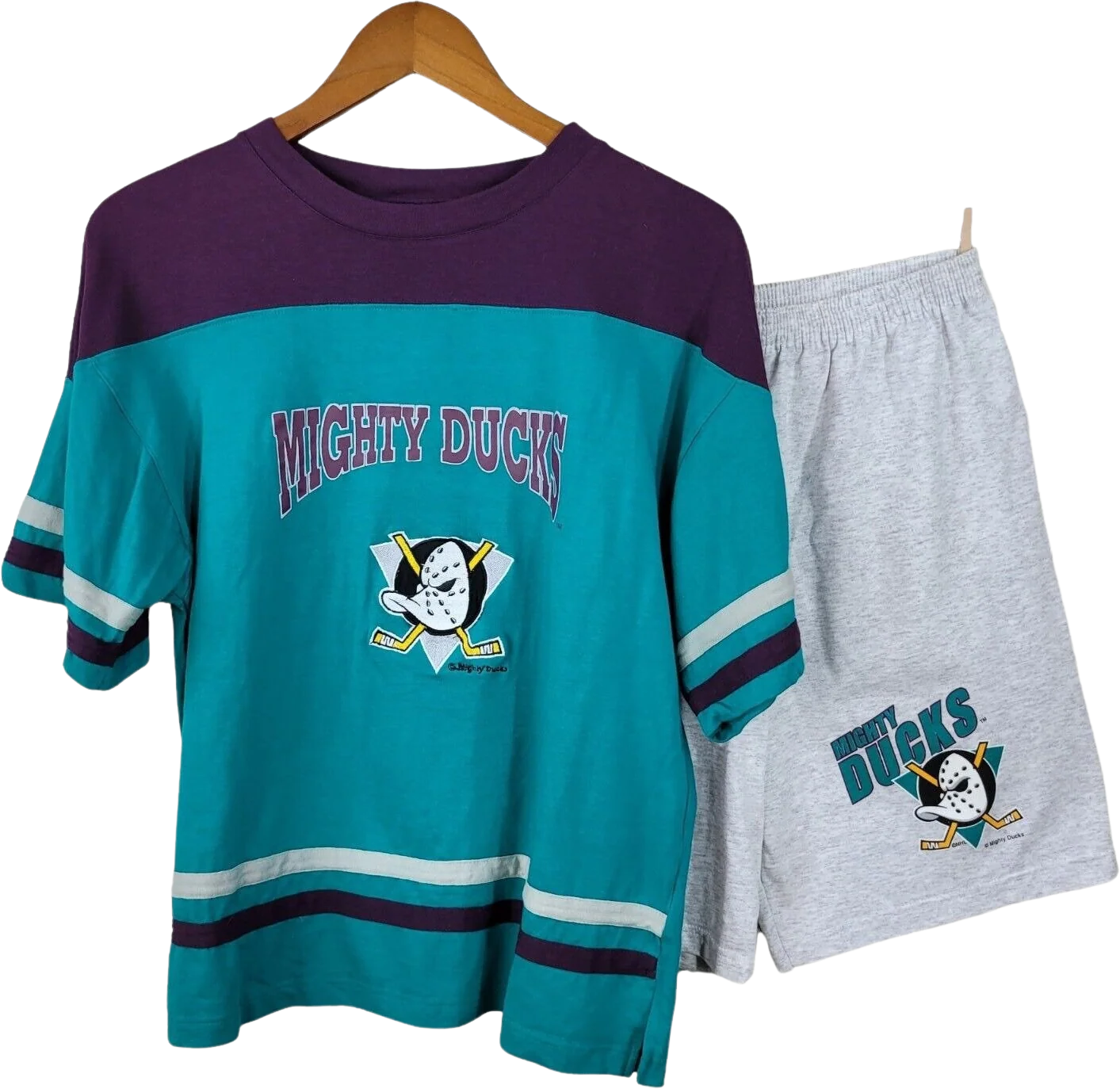 Vintage 90s The Mighty Ducks Youth Large/xl Hockey Jersey Shirt Short Set Teal by Professional Sports Club