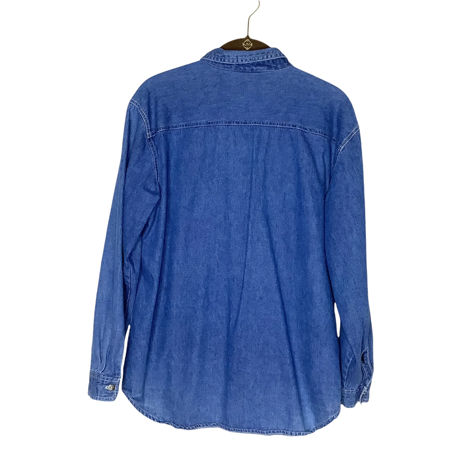 Vintage 90s Top Medium Long Sleeve Chambray Bears Gardening Embroidered Button by Lauren Brooke - Image 2