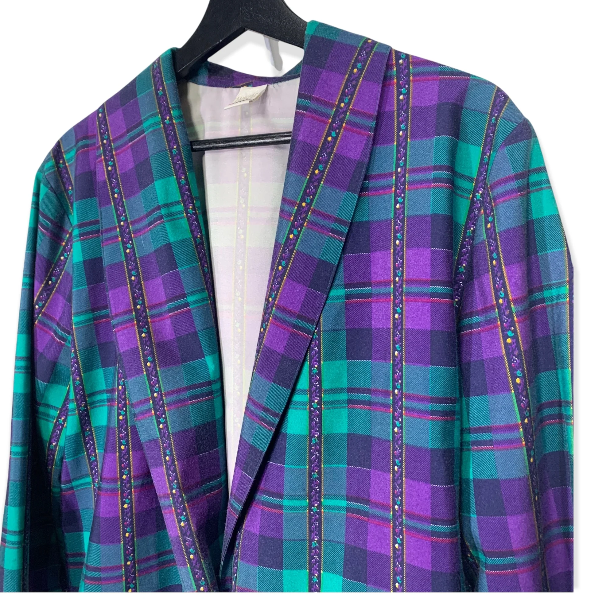Vintage 90s Units Microspun Plaid Blazer One Size - Image 2