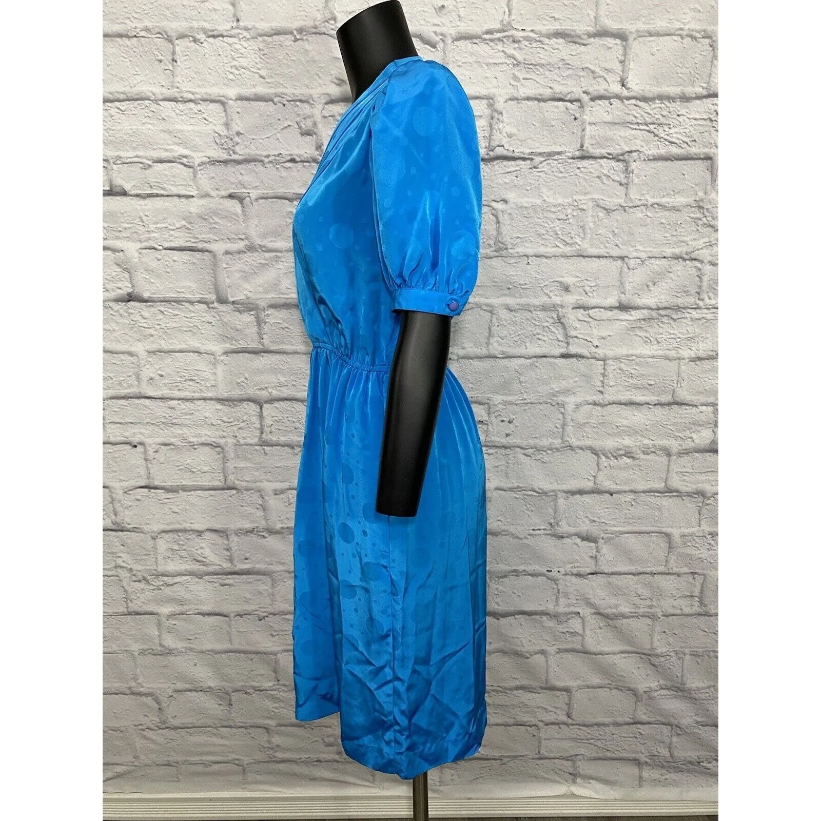 Vintage 90s V-Neck Midi Dress Liz Claiborne Petite Puff Sleeves Secretary by Liz Claiborne - Image 3