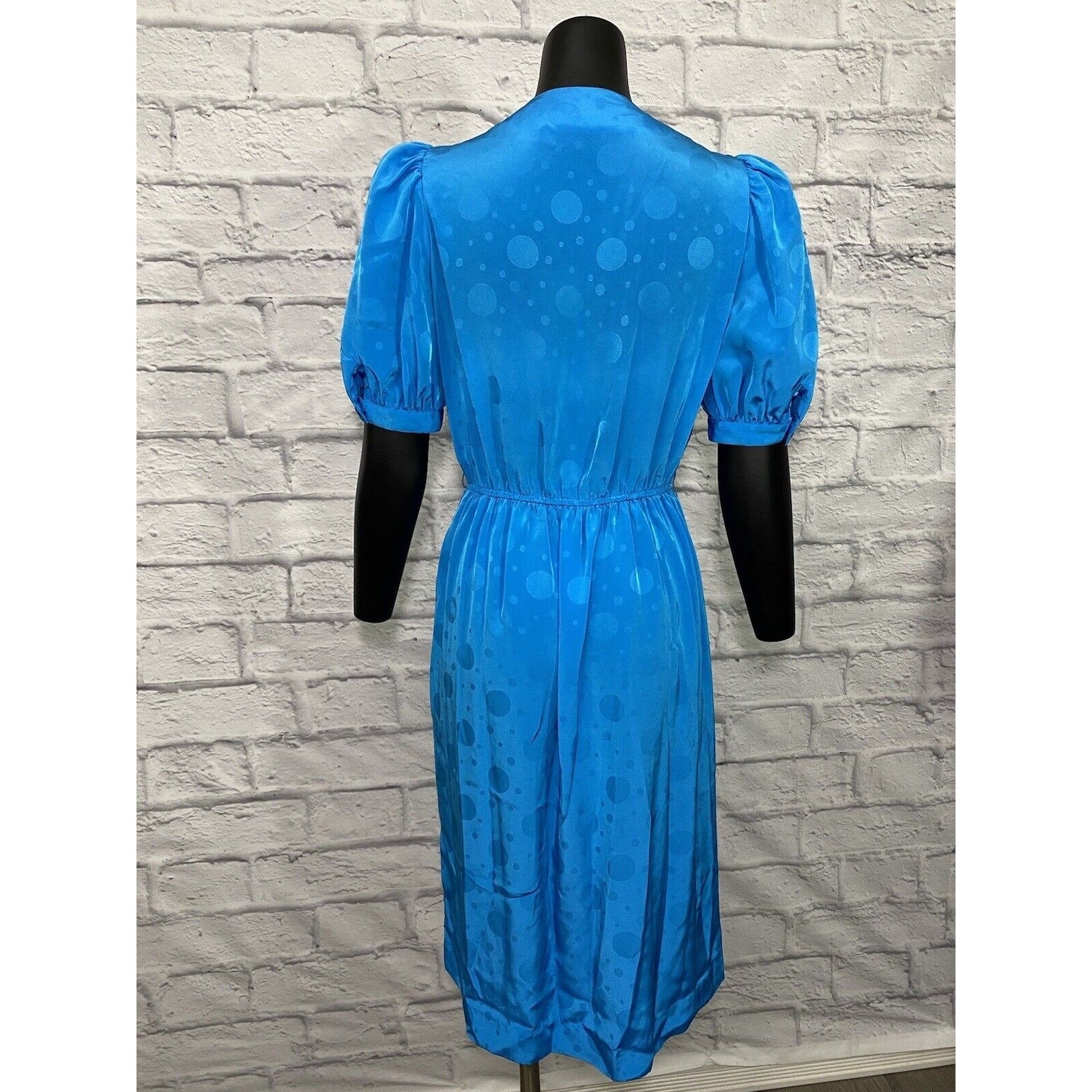 Vintage 90s V-Neck Midi Dress Liz Claiborne Petite Puff Sleeves Secretary by Liz Claiborne - Image 4