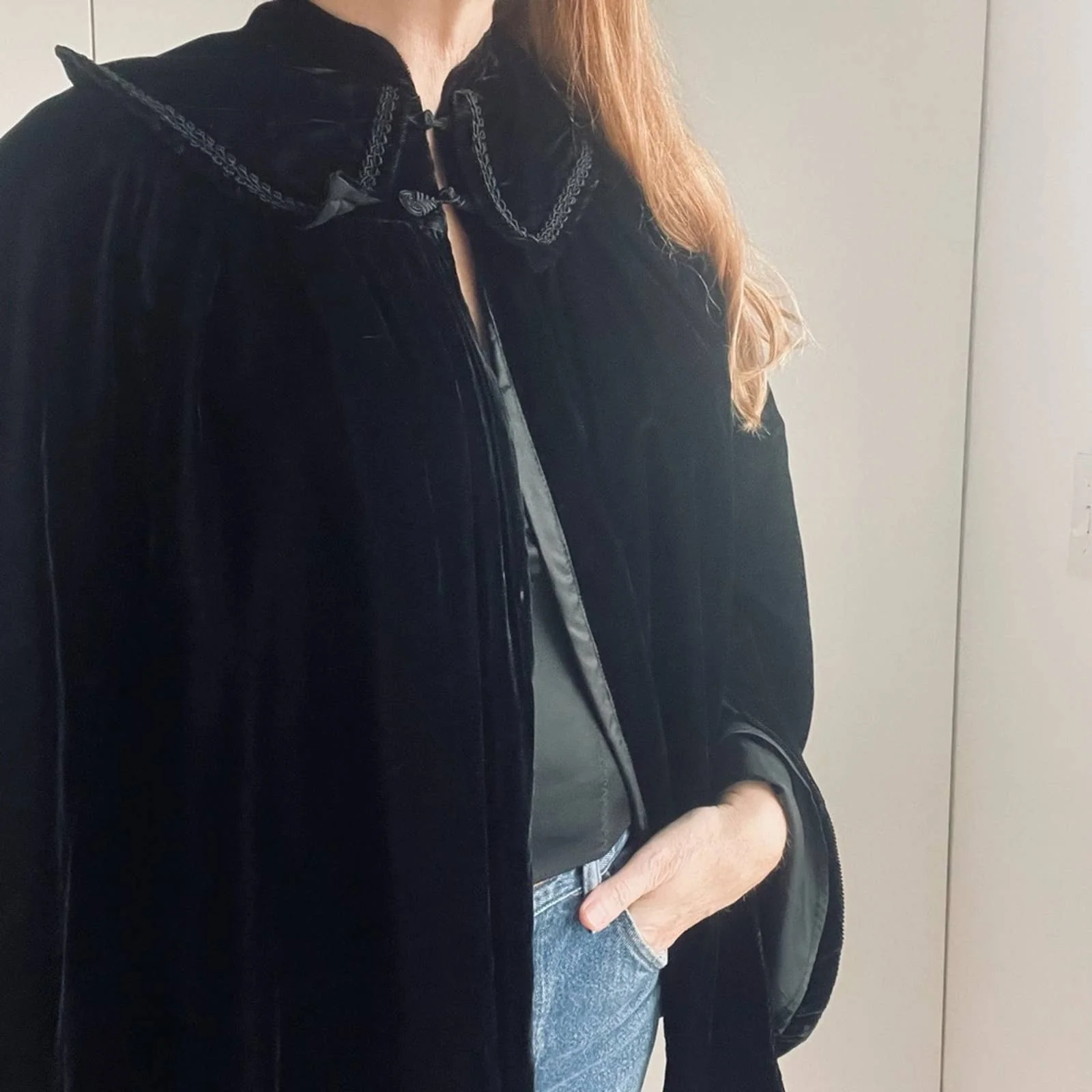 Vintage 90s Velvet Cape Black Cary San Francisco - Image 10