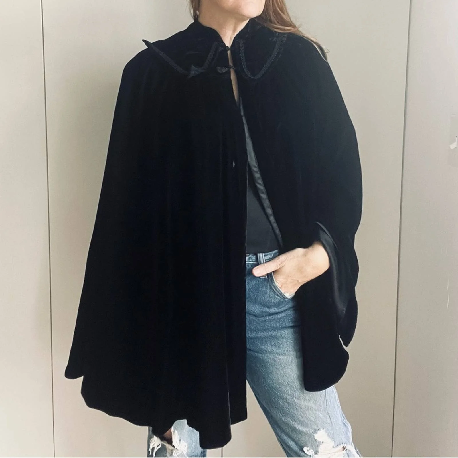 Vintage 90s Velvet Cape Black Cary San Francisco - Image 11