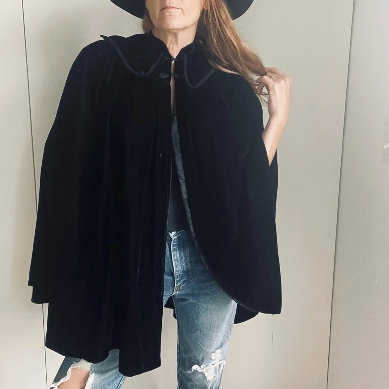 Vintage 90s Velvet Cape Black Cary San Francisco - Image 8