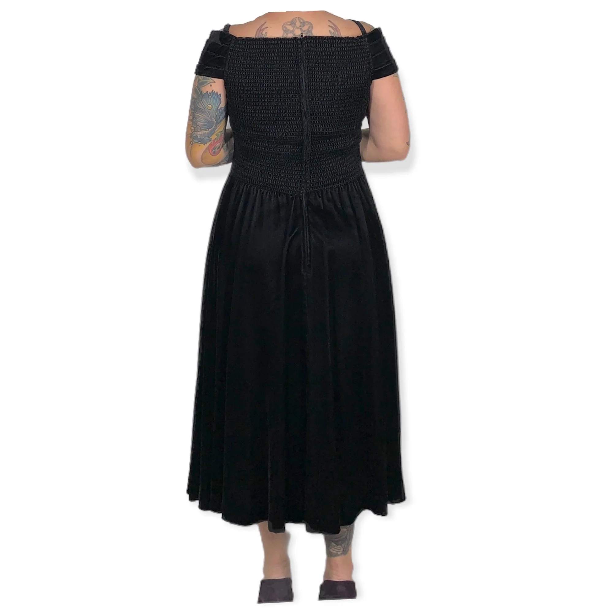 Vintage 90s Velvet Off The Shoulder Midi Dress Size Medium by Moda Interational - Image 2