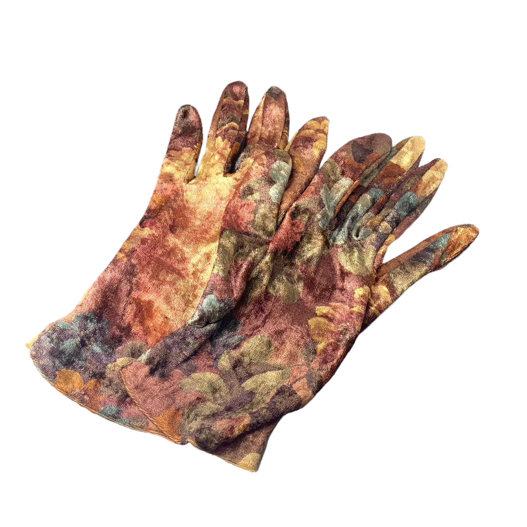 Vintage 90s Velvet Soft Tone Floral Print Gloves - Image 2