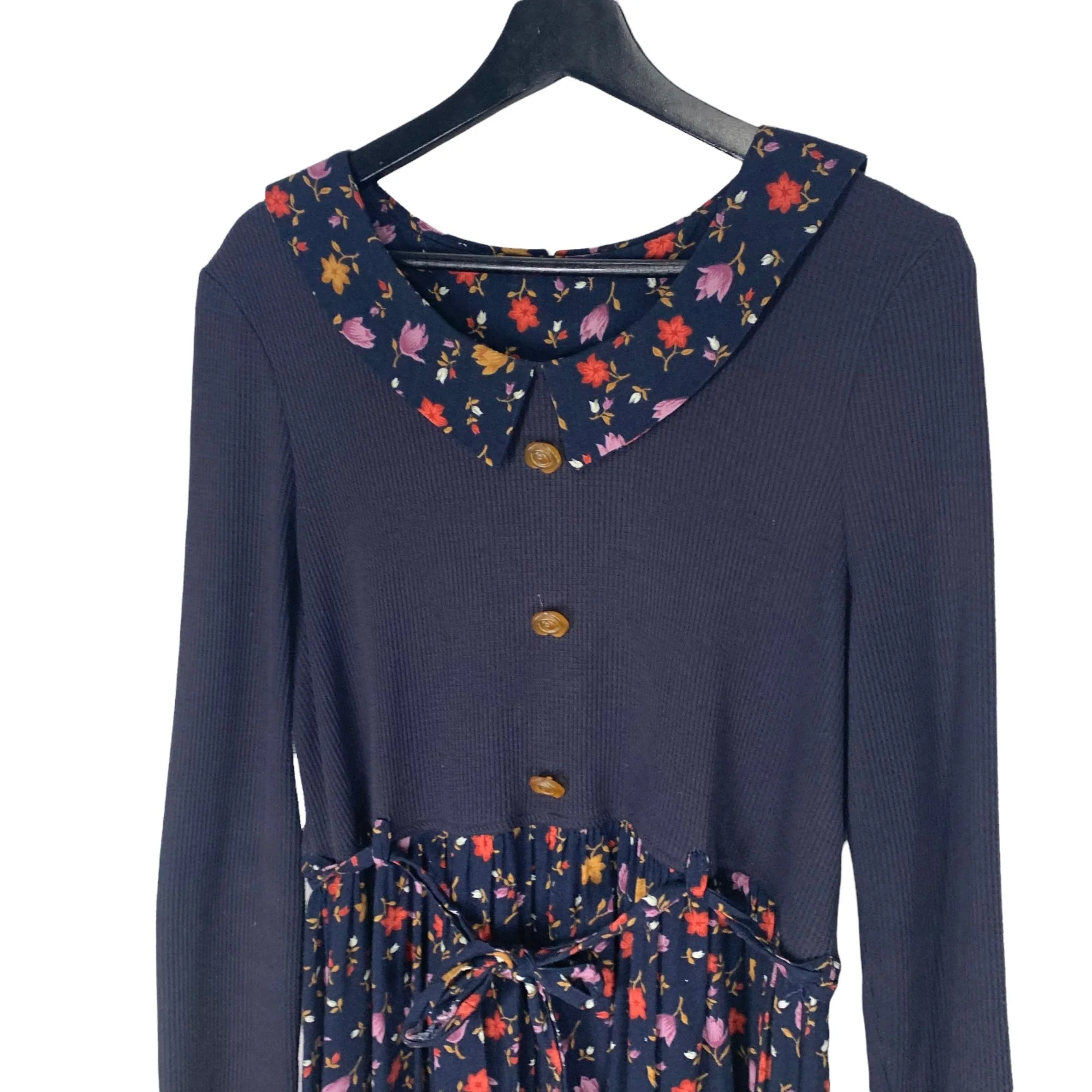Vintage 90s Waffle Knit Long Sleeve Floral Skirt Midi Dress - Image 2