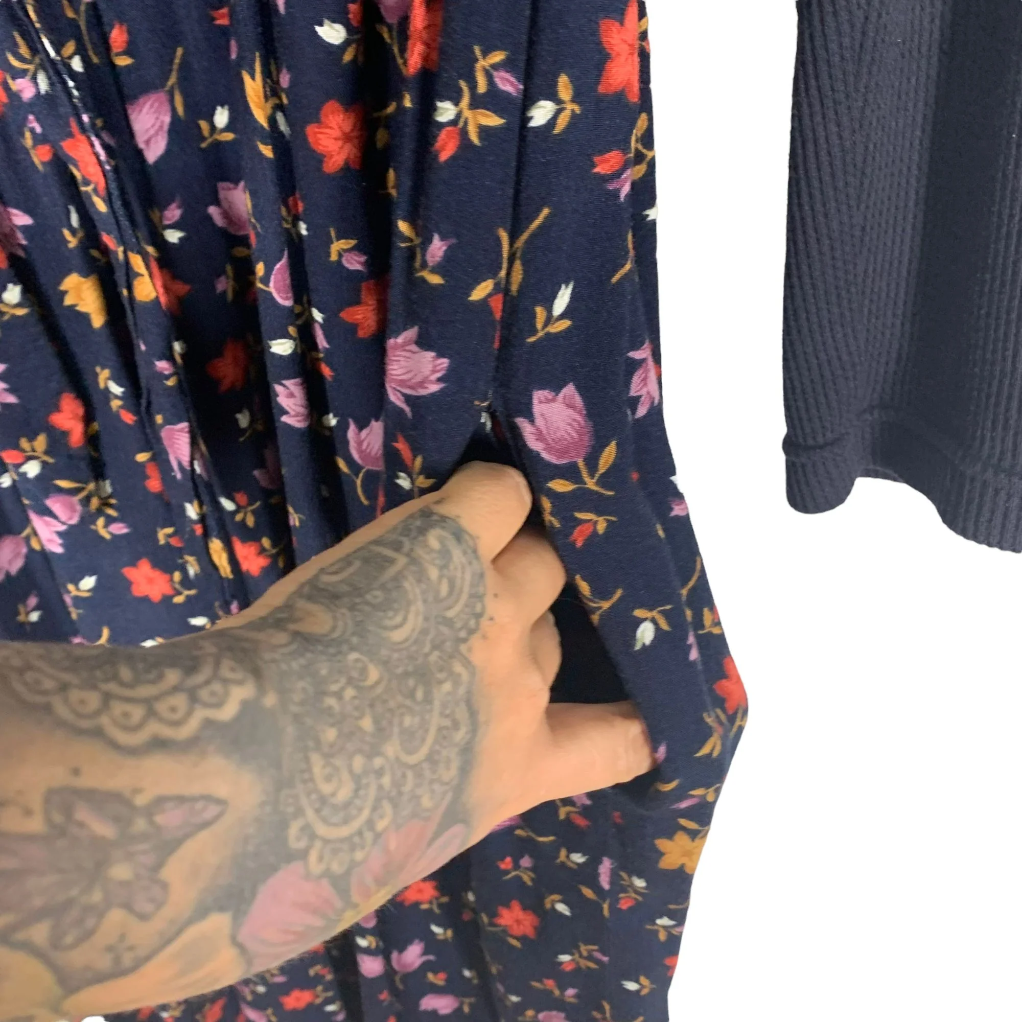 Vintage 90s Waffle Knit Long Sleeve Floral Skirt Midi Dress - Image 5