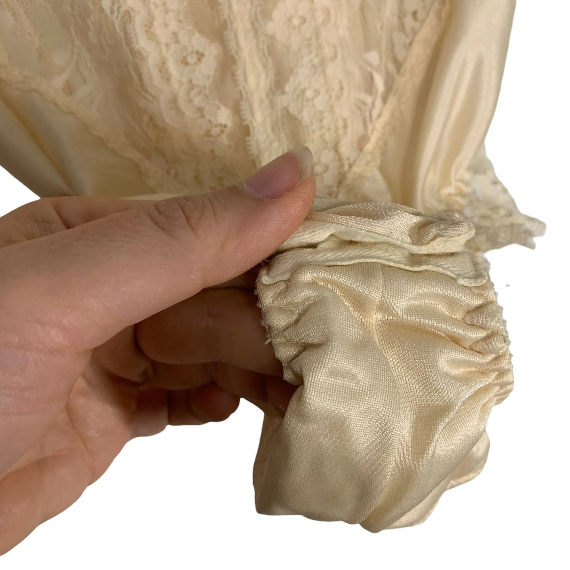Vintage 90s Warm Champagne Floral Lace Underwire Enkalure Nylon Negligee by Ce Soir - Image 10