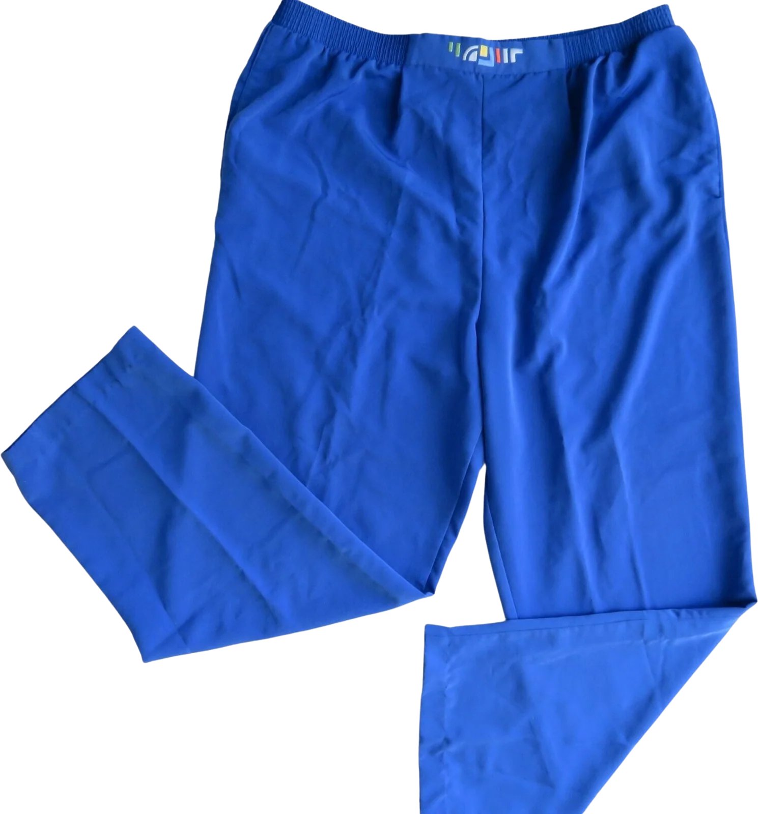 Vintage 90s Wide Leg Pants L Blue Elastic High Waist Pockets Usa by Brenda Goode