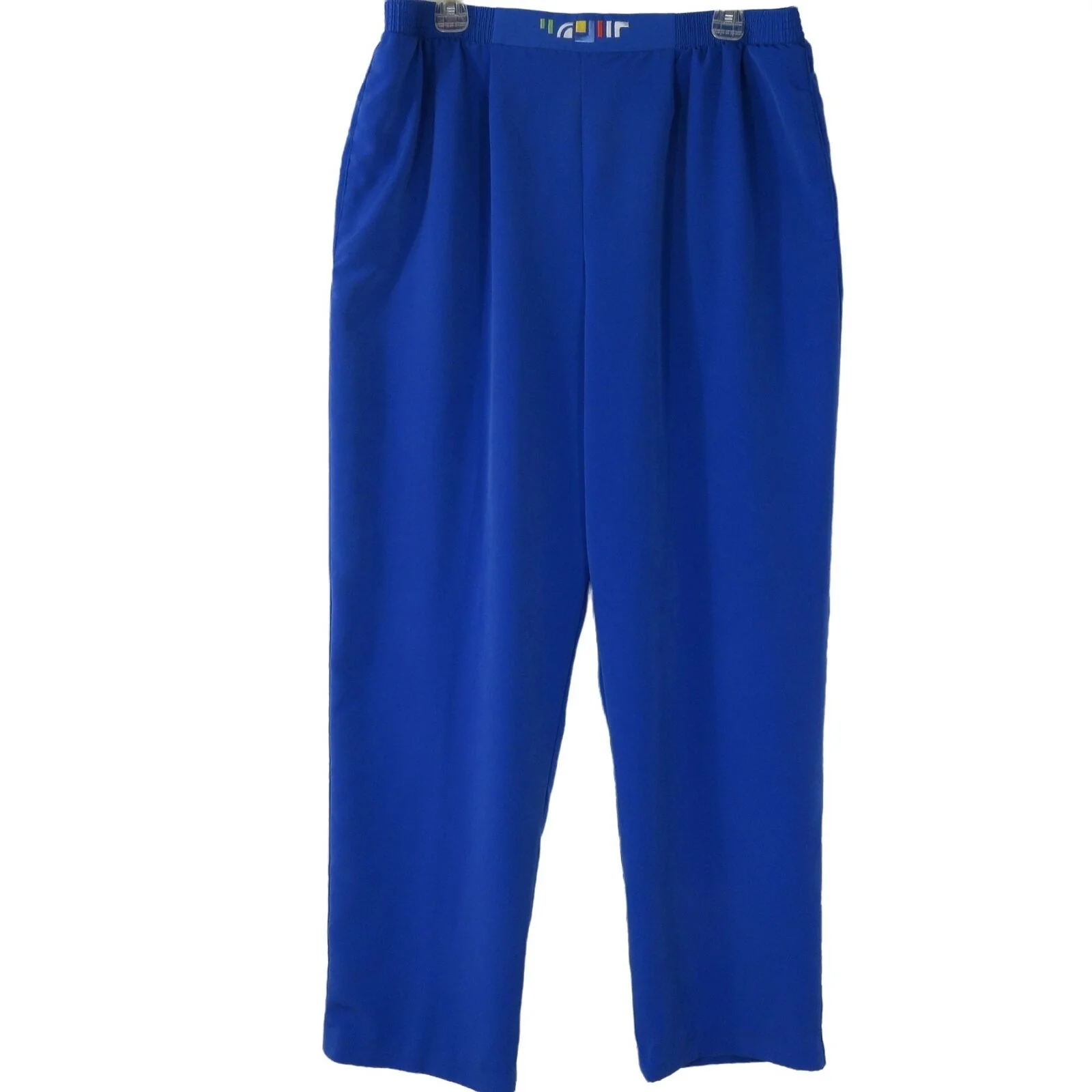 Vintage 90s Wide Leg Pants L Blue Elastic High Waist Pockets Usa by Brenda Goode - Image 11
