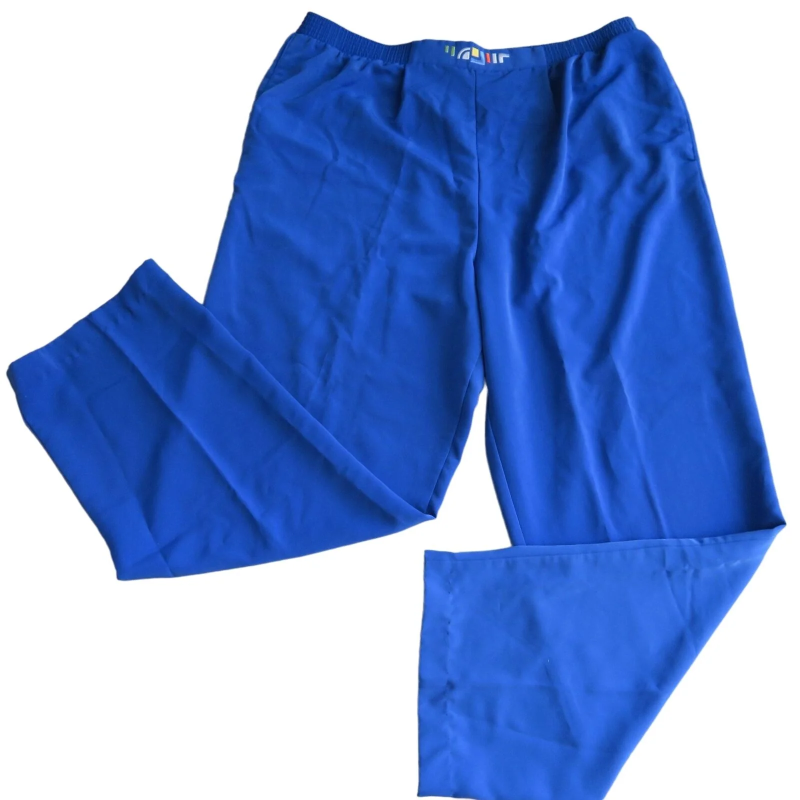 Vintage 90s Wide Leg Pants L Blue Elastic High Waist Pockets Usa by Brenda Goode - Image 3