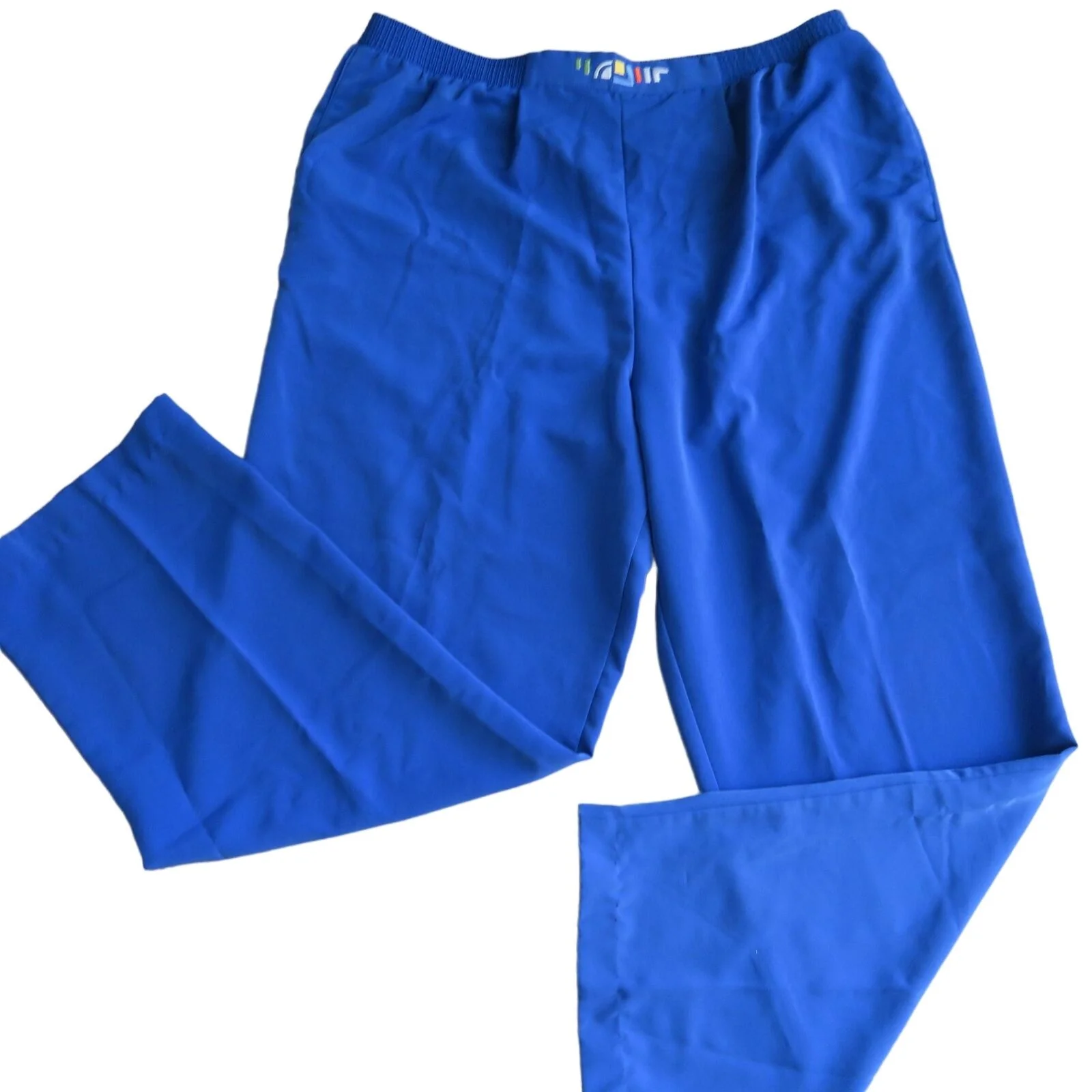 Vintage 90s Wide Leg Pants L Blue Elastic High Waist Pockets Usa by Brenda Goode - Image 4