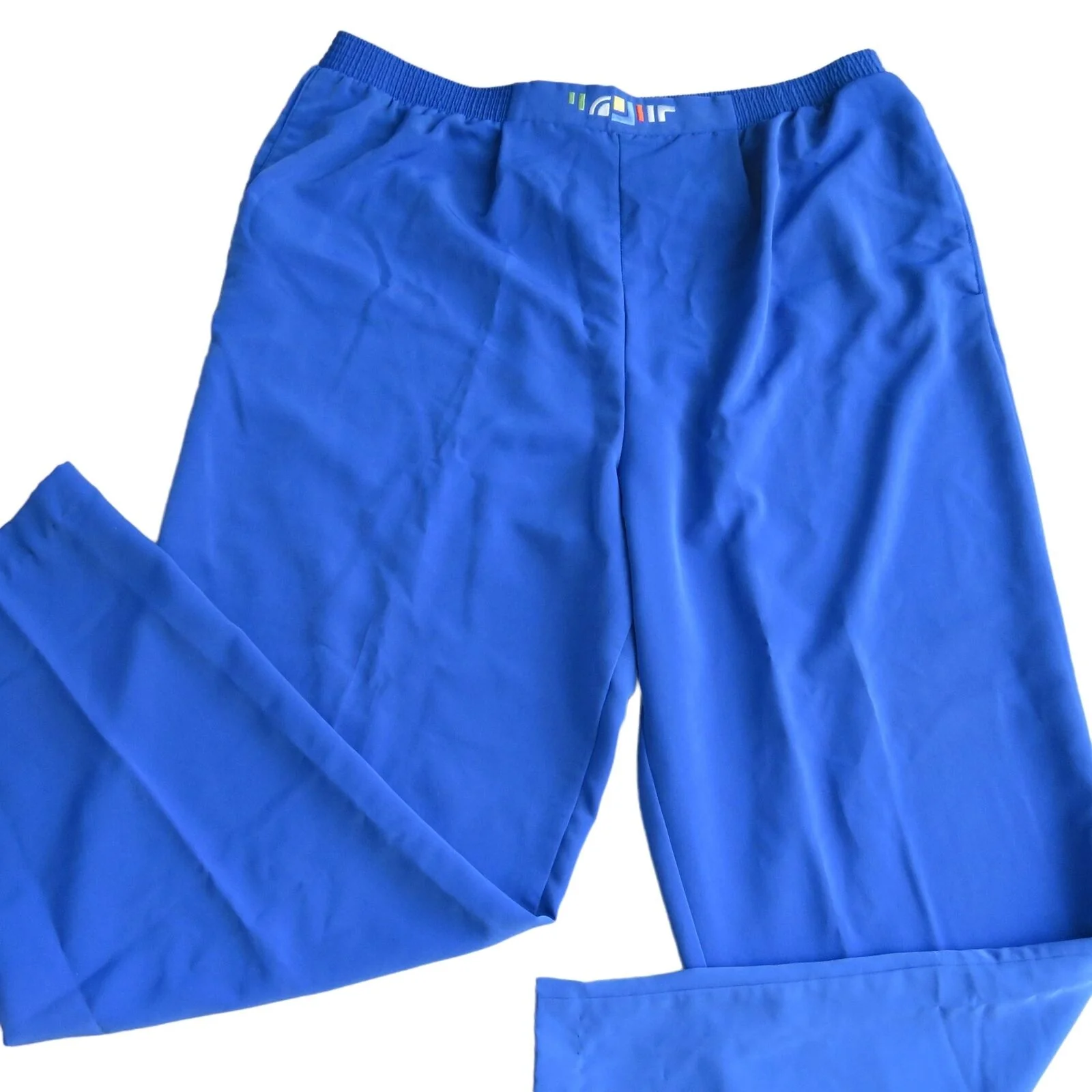Vintage 90s Wide Leg Pants L Blue Elastic High Waist Pockets Usa by Brenda Goode - Image 5