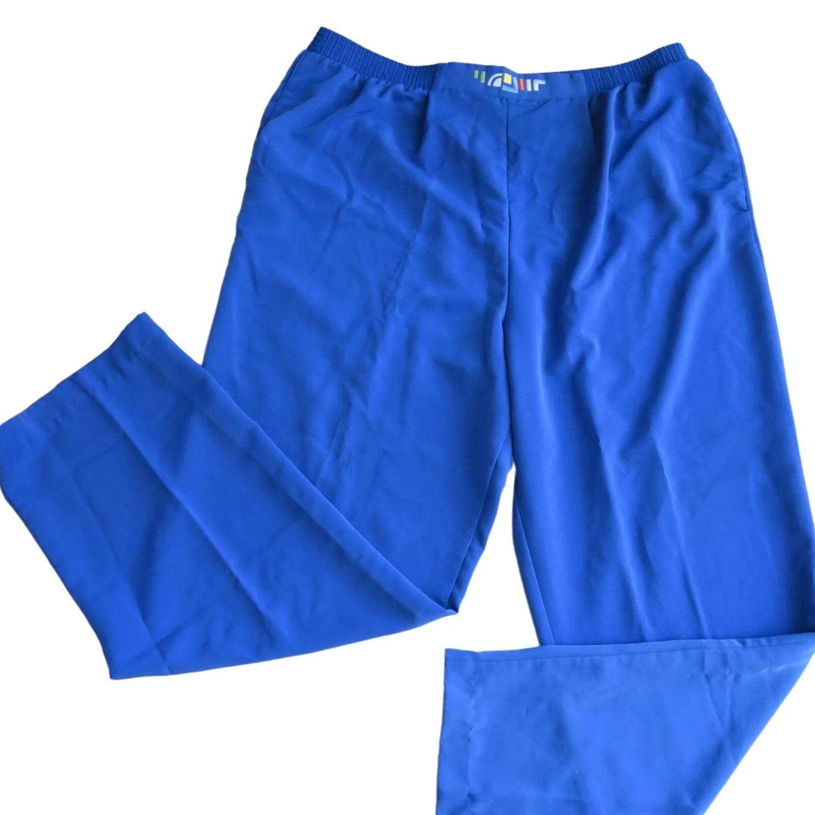 Vintage 90s Wide Leg Pants L Blue Elastic High Waist Pockets Usa by Brenda Goode - Image 7