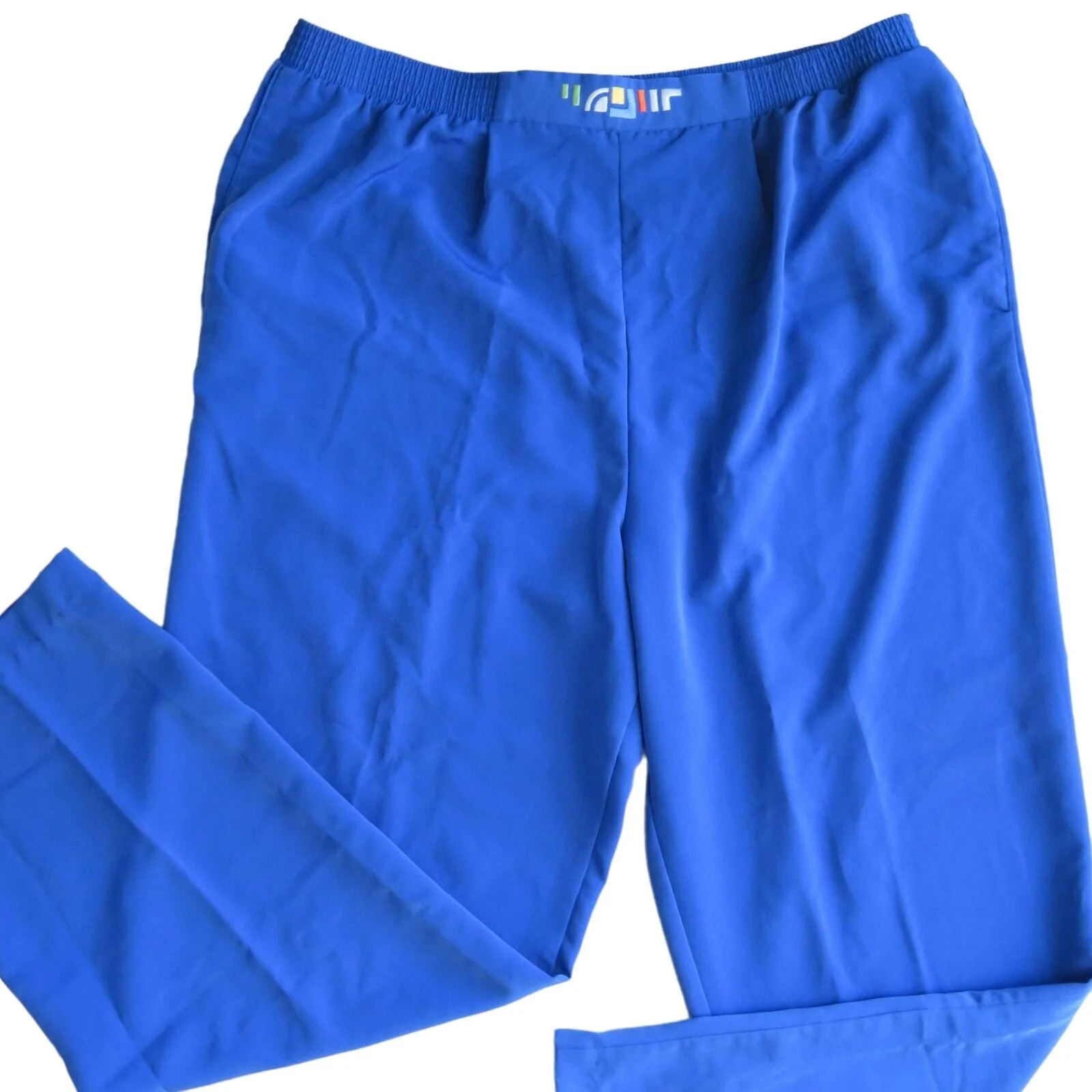 Vintage 90s Wide Leg Pants L Blue Elastic High Waist Pockets Usa by Brenda Goode - Image 8