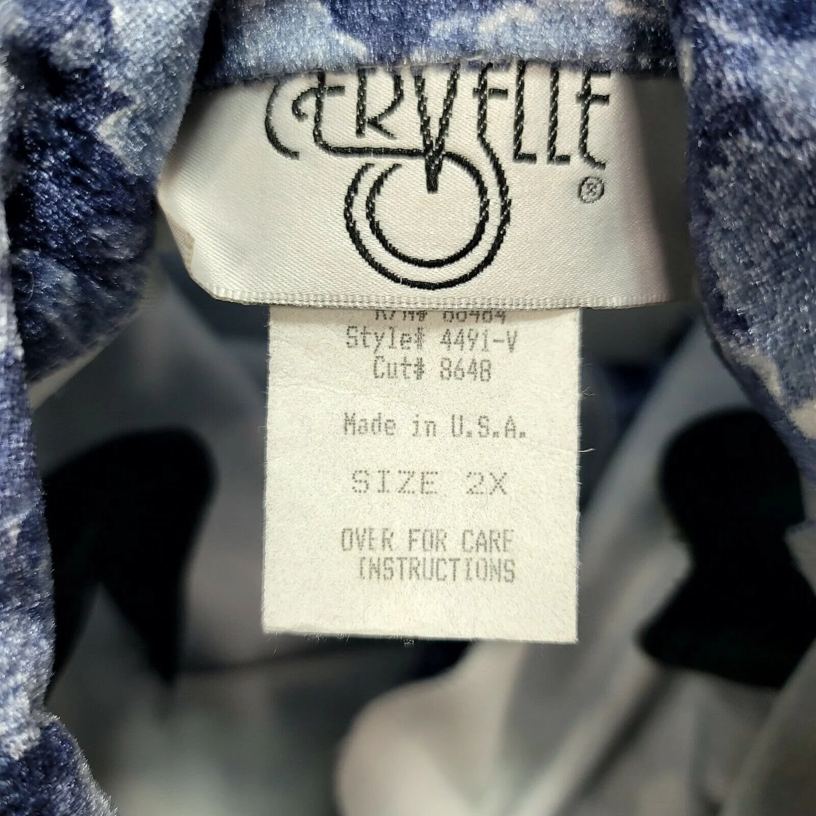90s Blue Velvet Rose Floral Pattern Button Front Top By Cervelle - Image 7