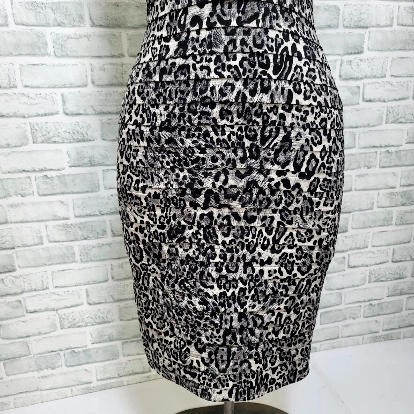 90s Snow Leopard Stretchy Bodycon Ruffle Halter Dress By Cache - Image 4