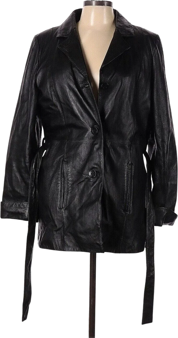 Vintage 90s Womens Black Belted Jacket Trench with Removable Liner Sz Large with Thinsulate by Wilsons Leather