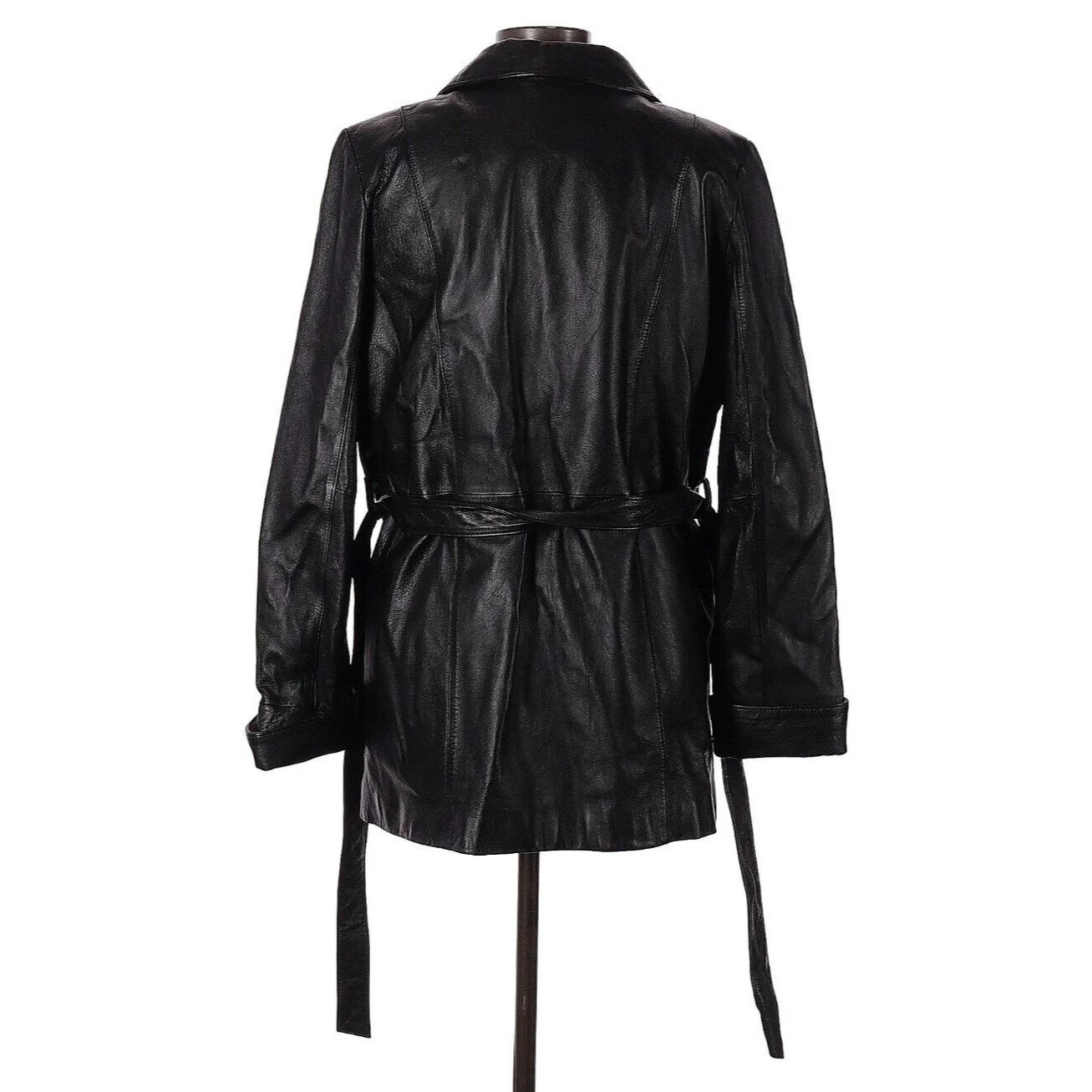 Vintage 90s Womens Black Belted Jacket Trench with Removable Liner Sz Large with Thinsulate by Wilsons Leather - Image 2