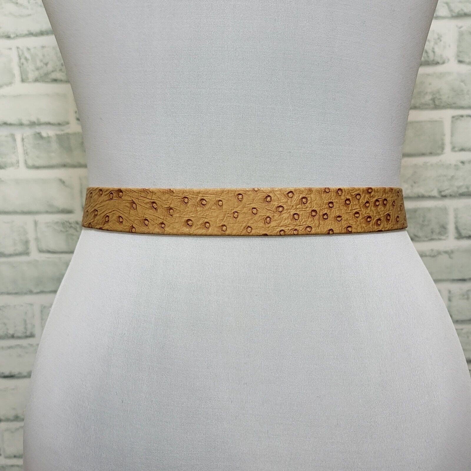 90s Goldtone Paisley Buckle Faux Ostrich Waist Belt By Mimi di N - Image 5