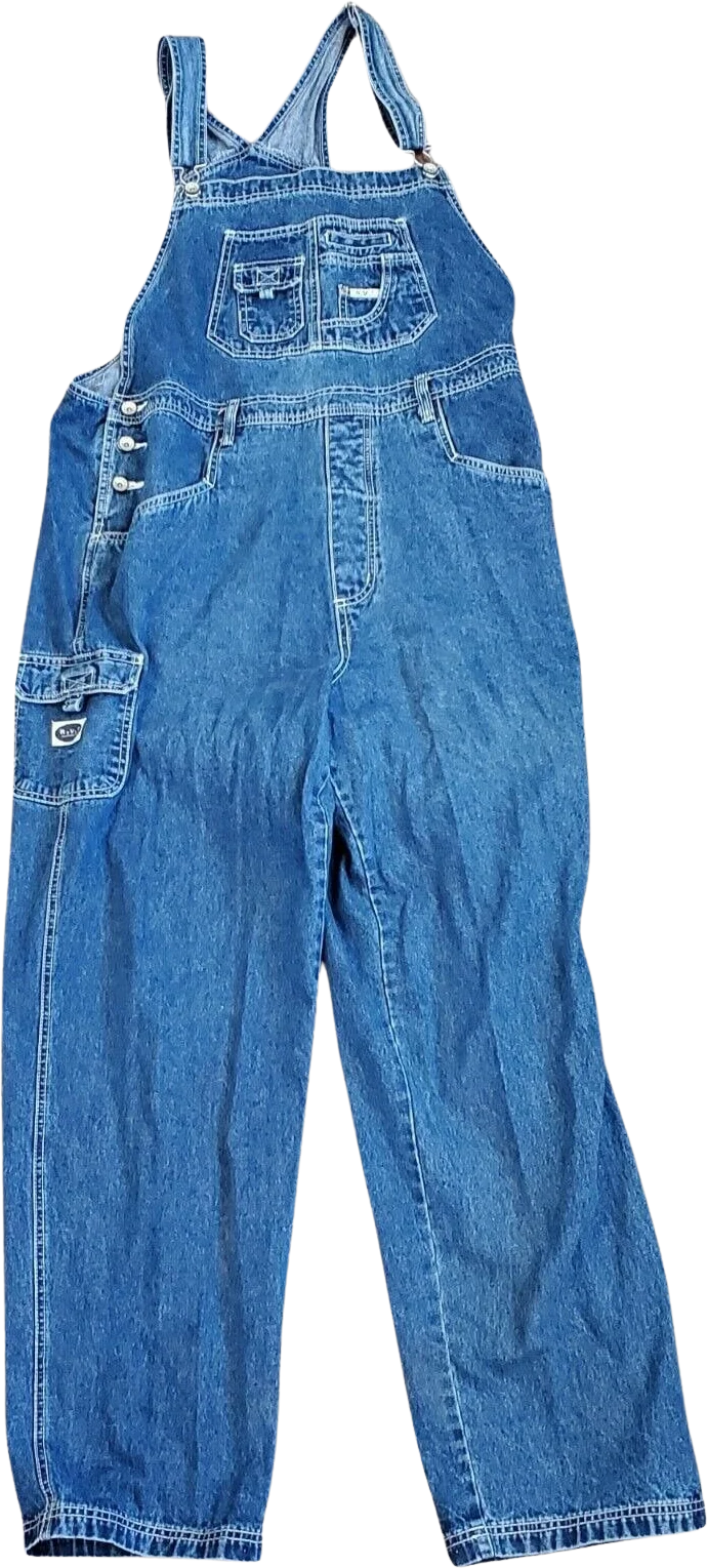Vintage 90s Womens Sz 1x Overall Denim Jean Cargo Bibs Pockets Grunge Inseam 31