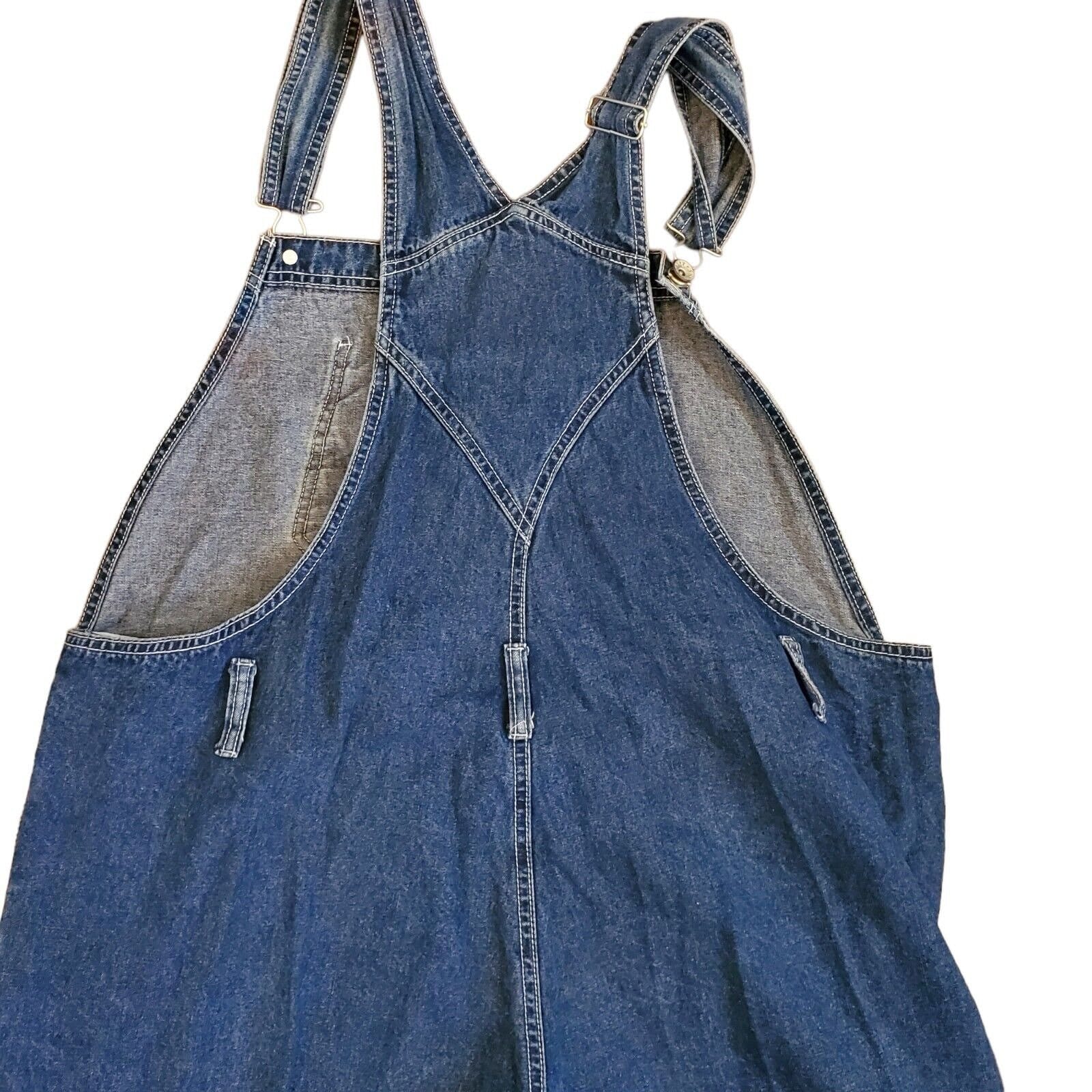 Vintage 90s Womens Sz 1x Overall Denim Jean Cargo Bibs Pockets Grunge Inseam 31 - Image 5
