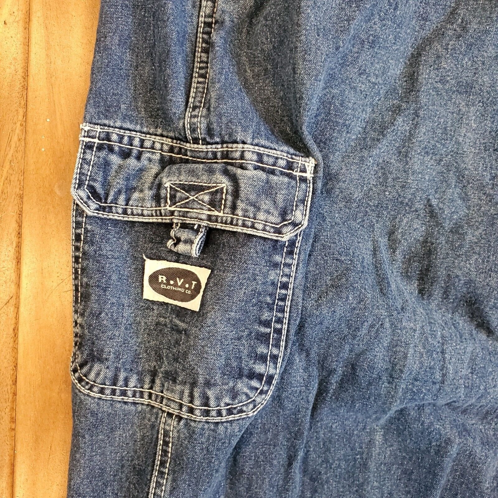 Vintage 90s Womens Sz 1x Overall Denim Jean Cargo Bibs Pockets Grunge Inseam 31 - Image 8