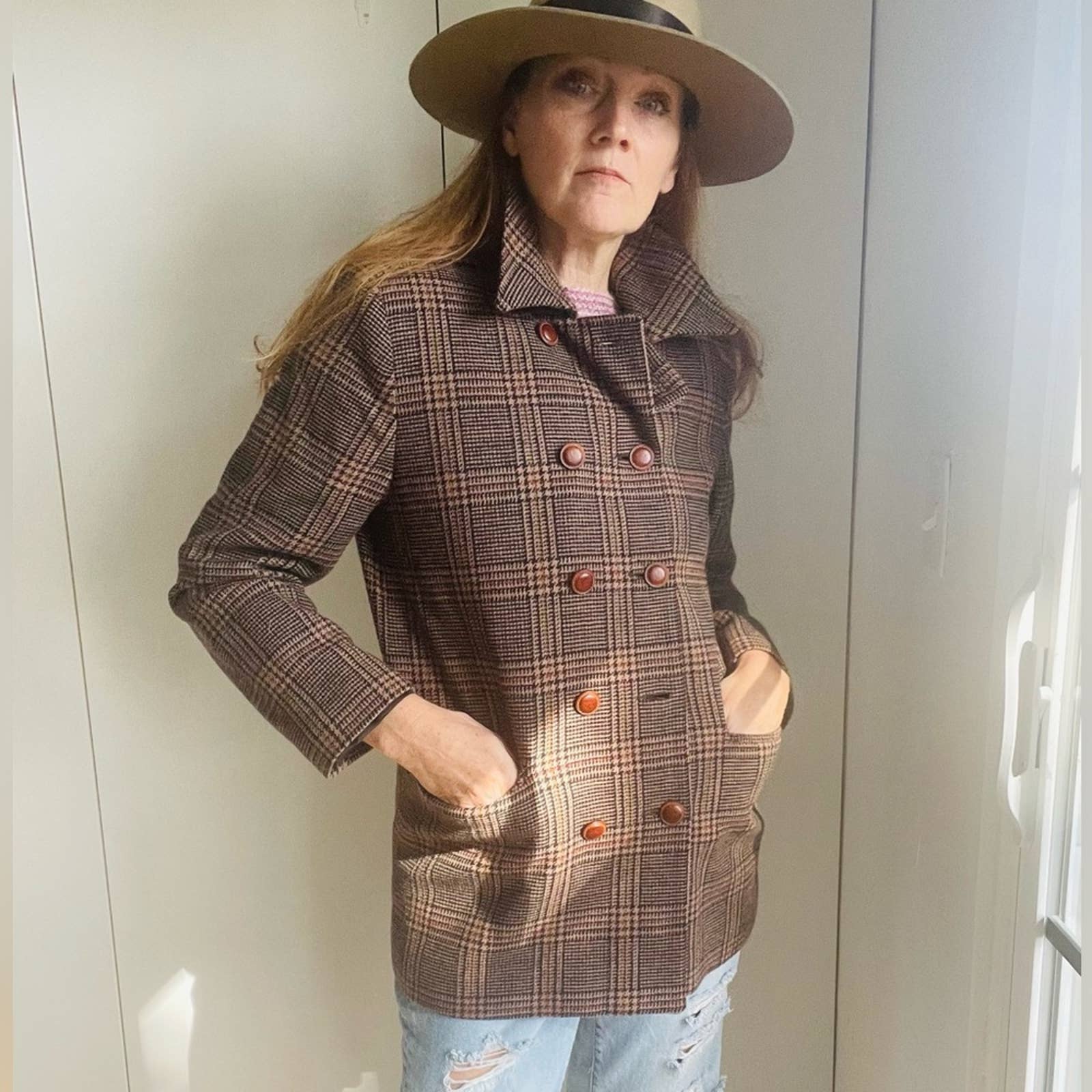 Vintage 90s Wool Peacoat Blazer Twee Preppy Brown Medium Fall Looks Jackets - Image 5