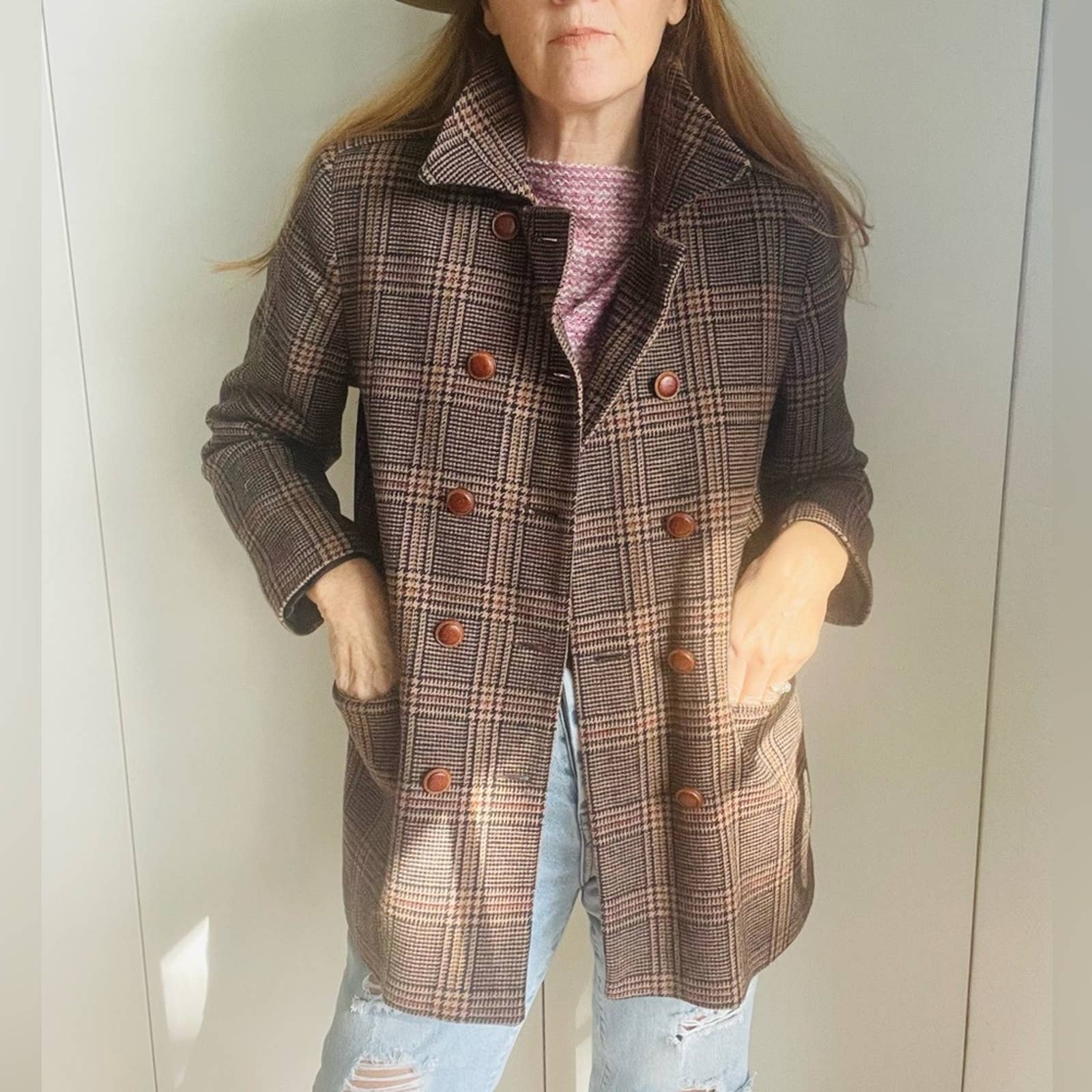 Vintage 90s Wool Peacoat Blazer Twee Preppy Brown Medium Fall Looks Jackets - Image 8