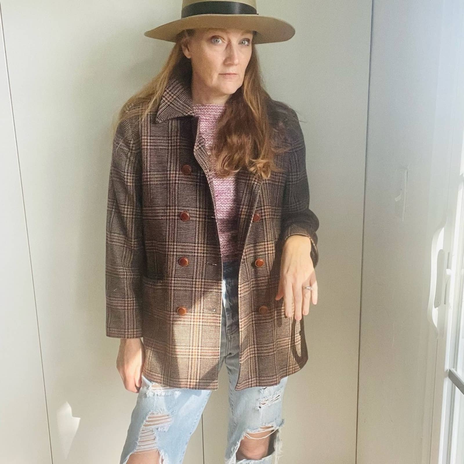 Vintage 90s Wool Peacoat Blazer Twee Preppy Brown Medium Fall Looks Jackets - Image 9