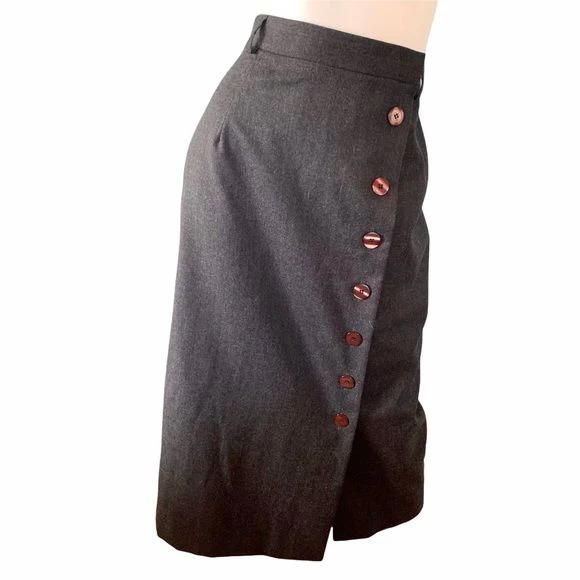 Vintage 90s Wool Wrap Skirt Side Button Trouser Style Column by Talbots - Image 13