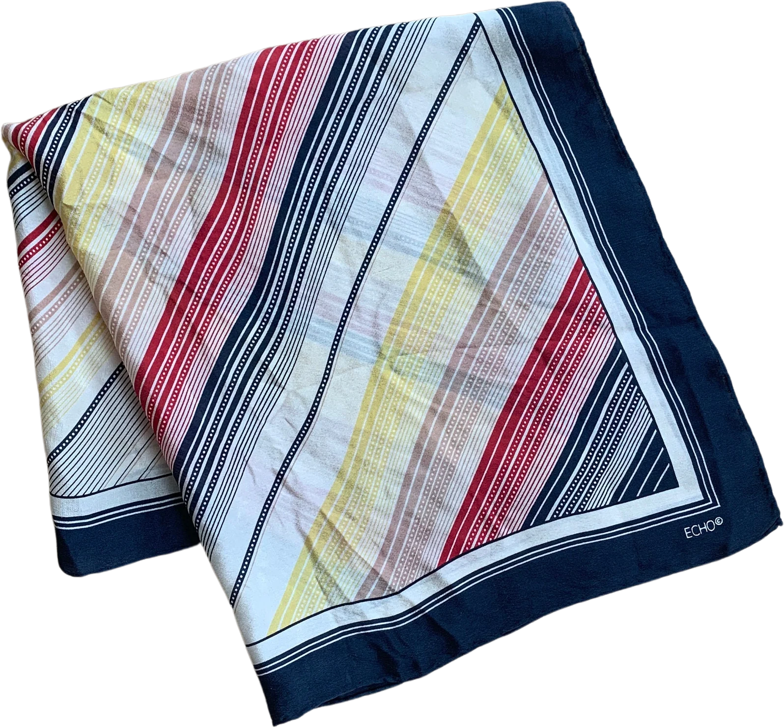 Vintage Abstract Striped 100% Silk Scarf by Echo