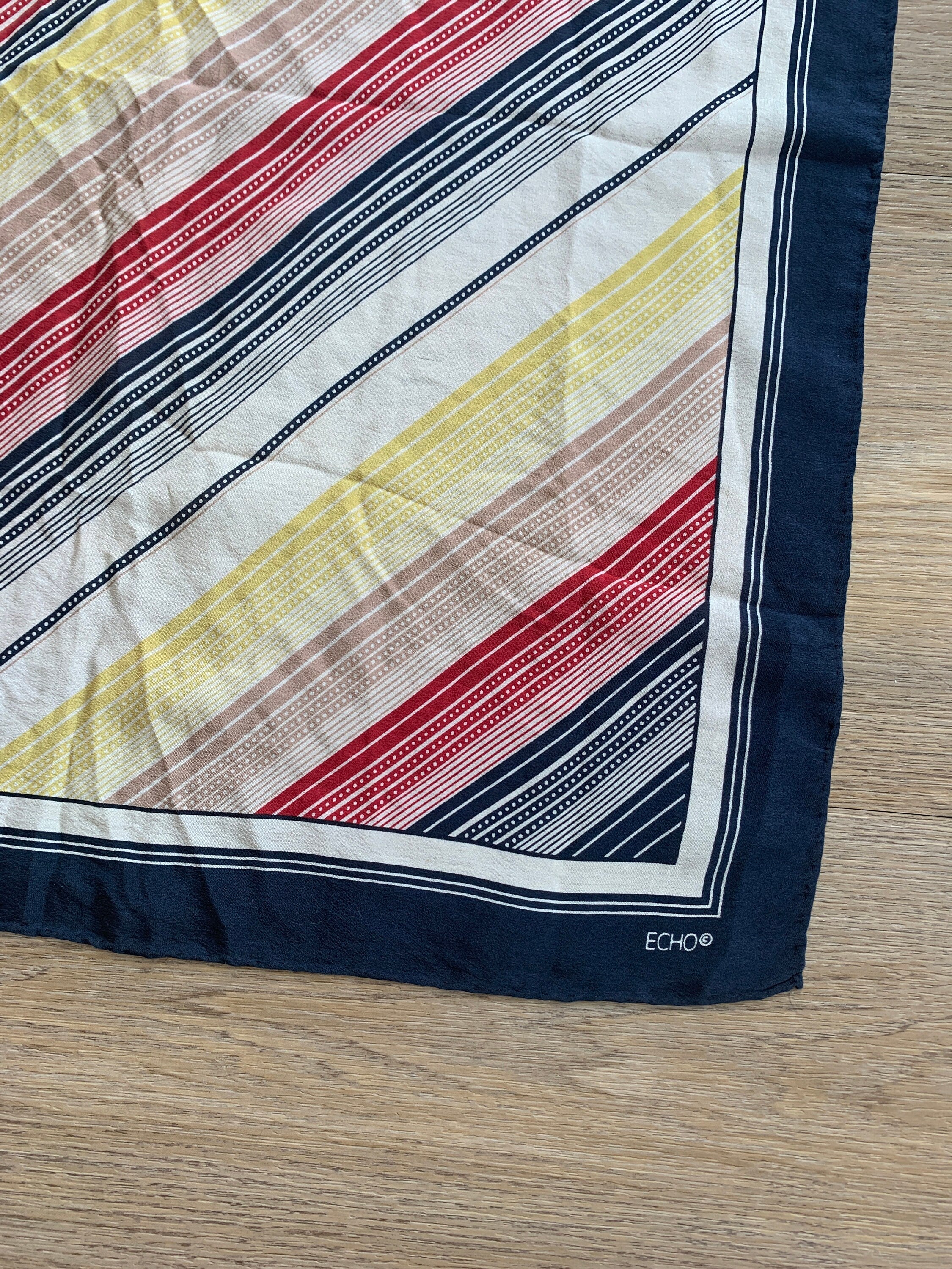 Vintage Abstract Striped 100% Silk Scarf by Echo - Image 3