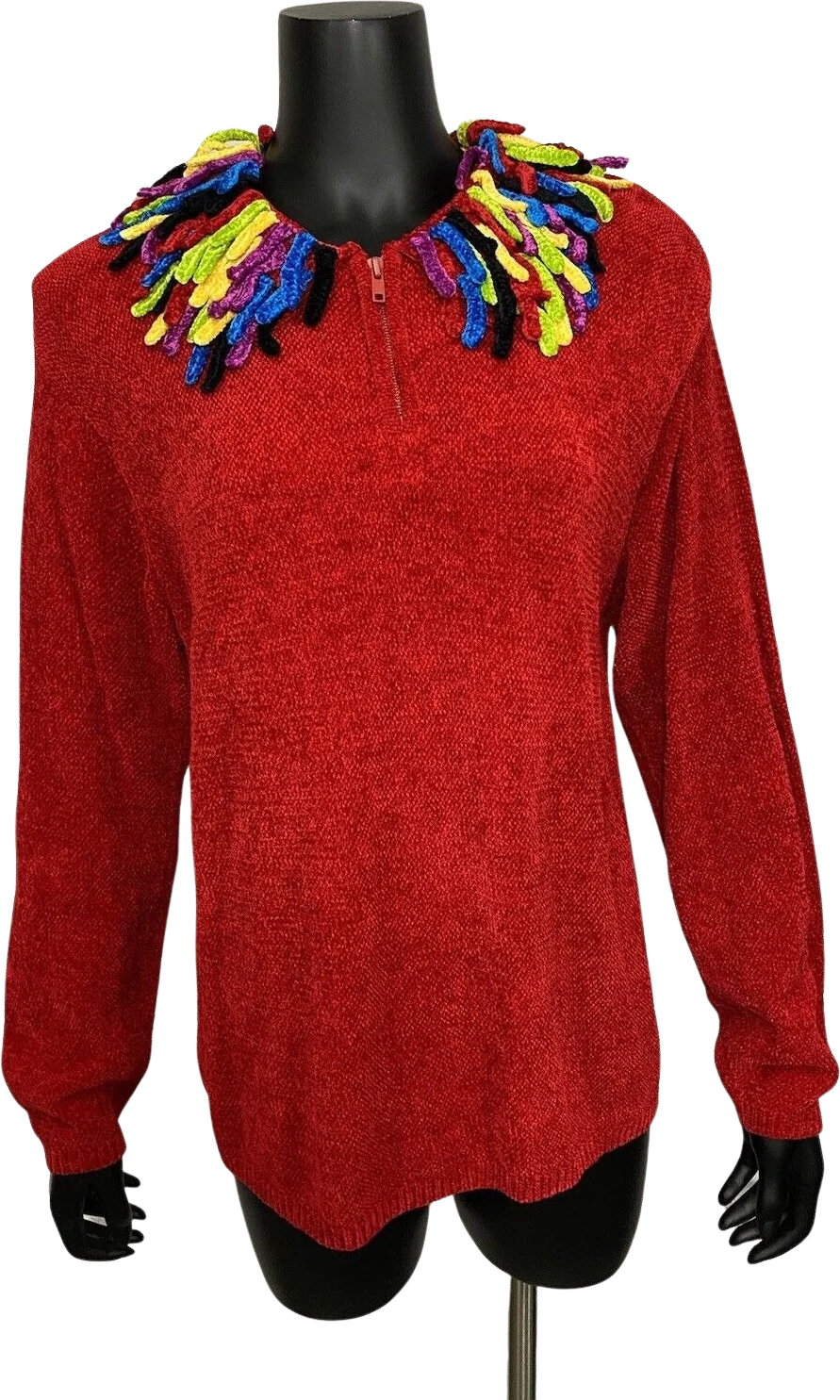 Vintage Acrylic Fringe Shaggy Collar Sweater by Lisa International