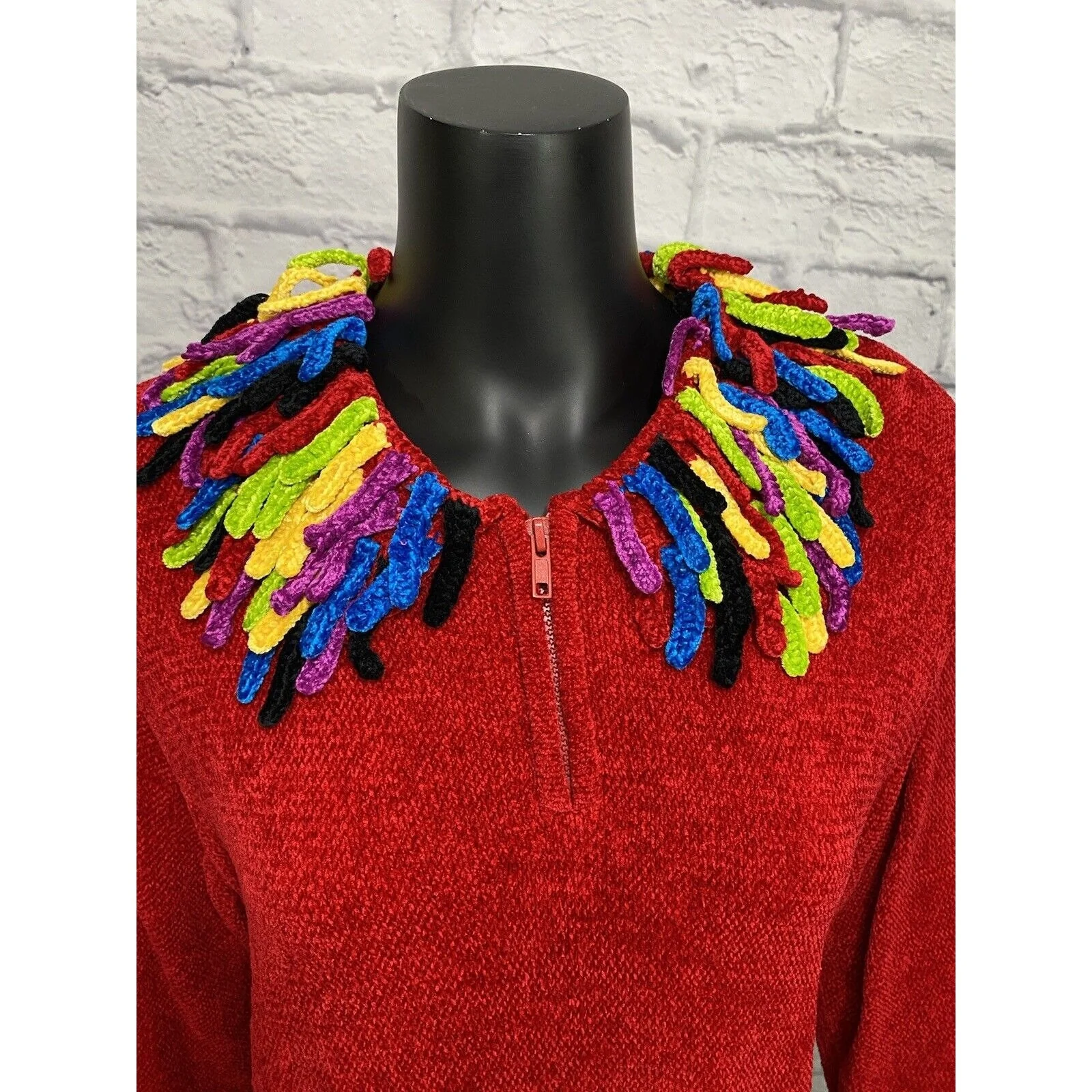 Vintage Acrylic Fringe Shaggy Collar Sweater by Lisa International - Image 3