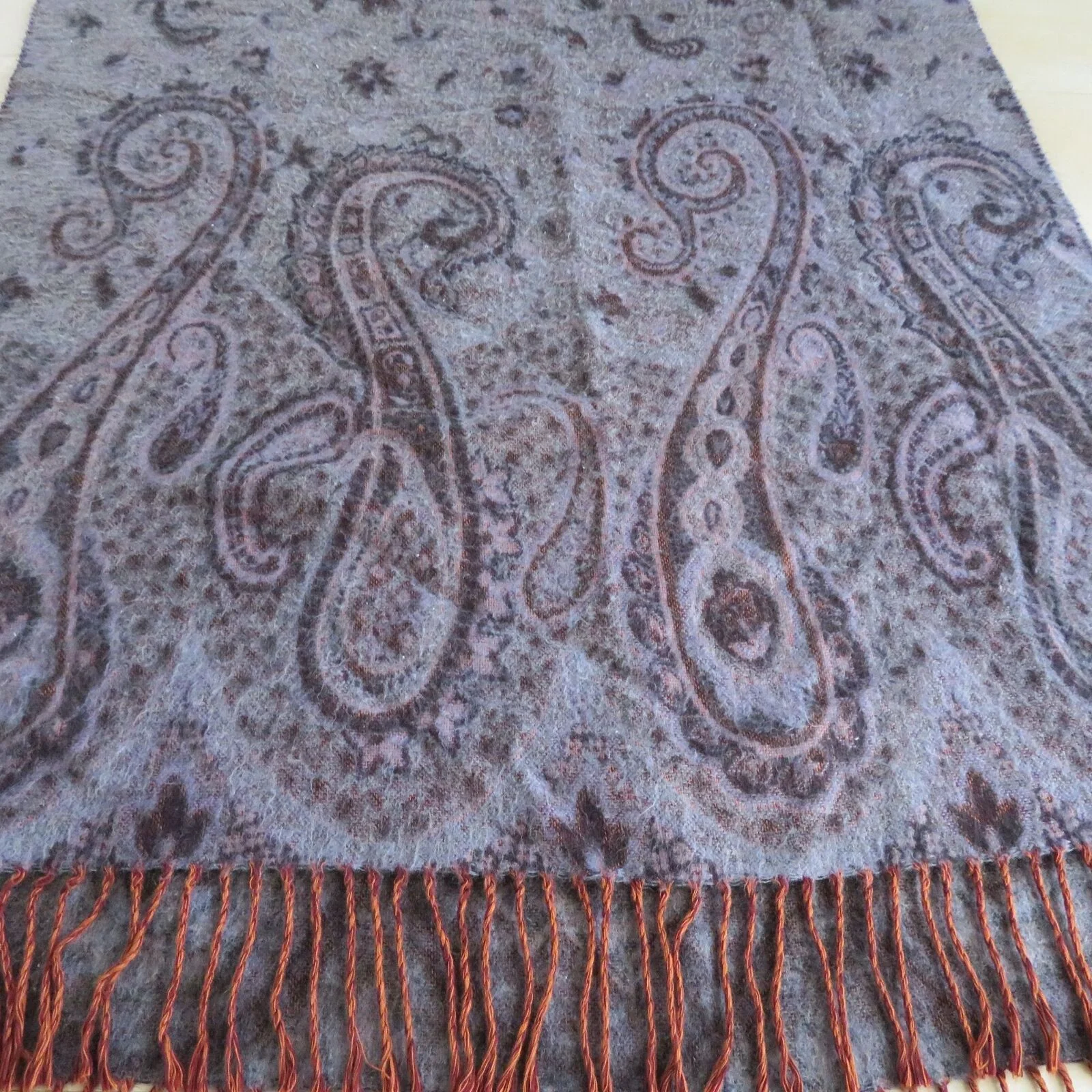 Vintage Acrylic Throw Blanket Gray Lavender Paisley Fringe by Aurora Paci Italic - Image 3