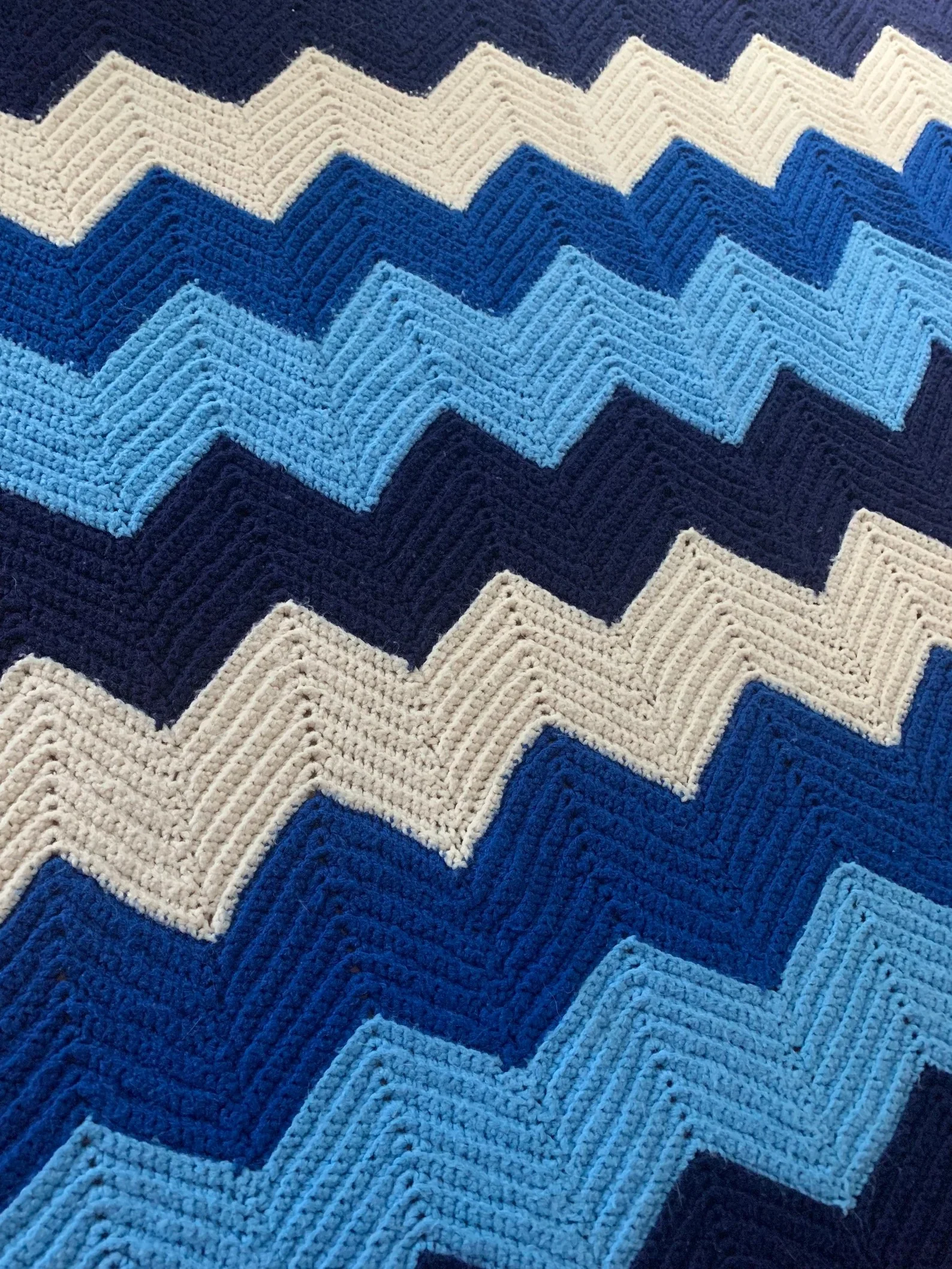 Vintage Afghan Knit Blanket In Shades Of Blue - Image 4