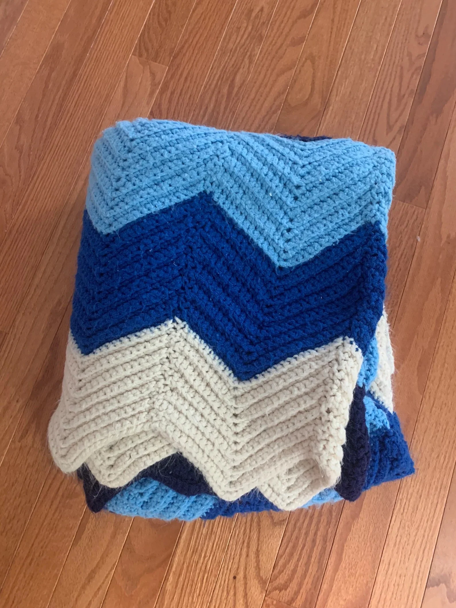 Vintage Afghan Knit Blanket In Shades Of Blue - Image 5