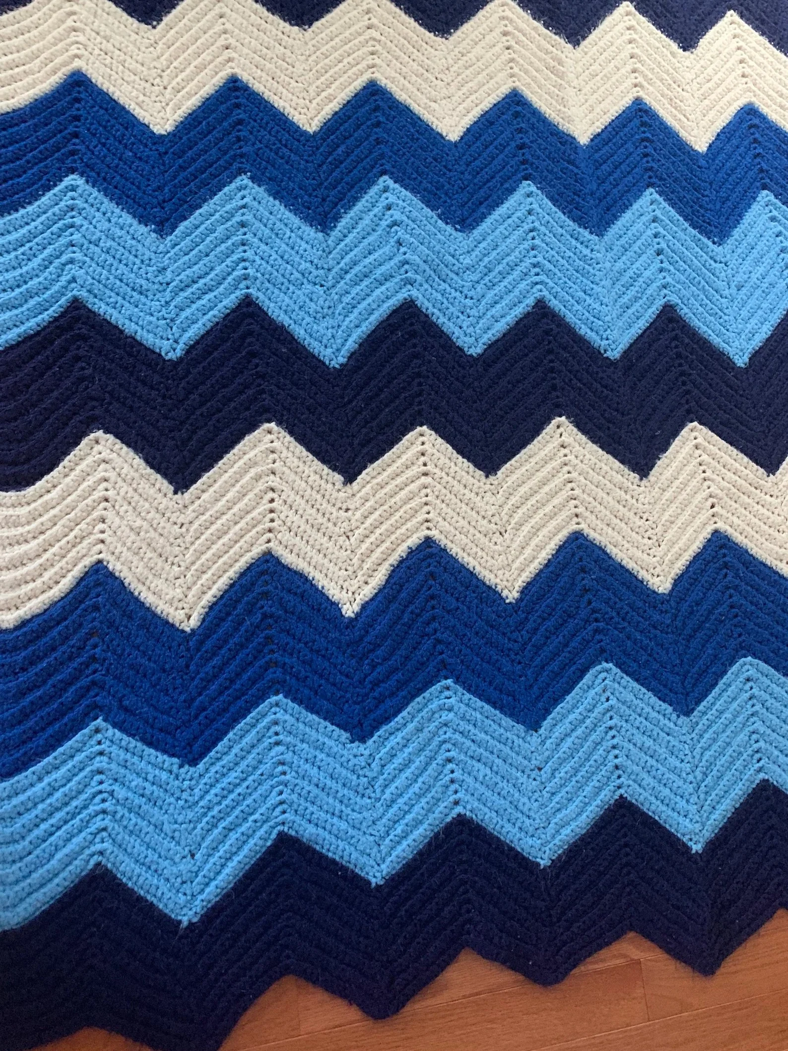 Vintage Afghan Knit Blanket In Shades Of Blue - Image 6