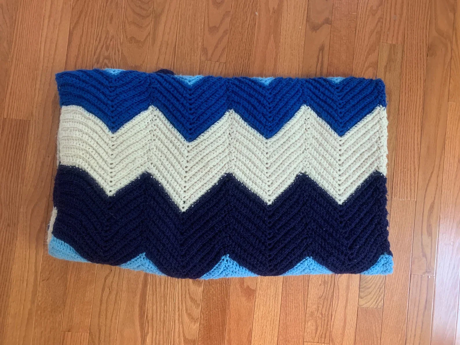 Vintage Afghan Knit Blanket In Shades Of Blue - Image 7