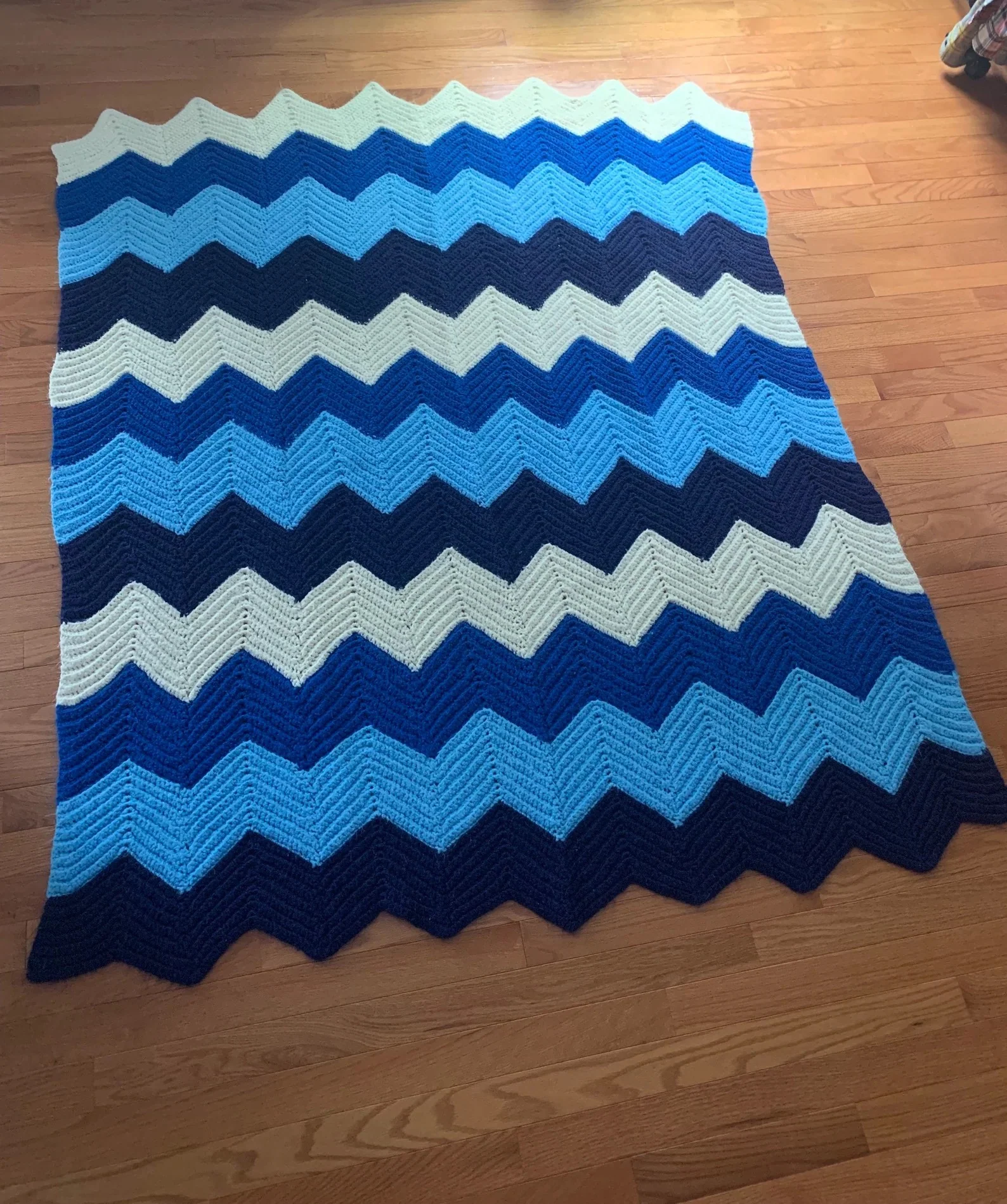 Vintage Afghan Knit Blanket In Shades Of Blue - Image 8