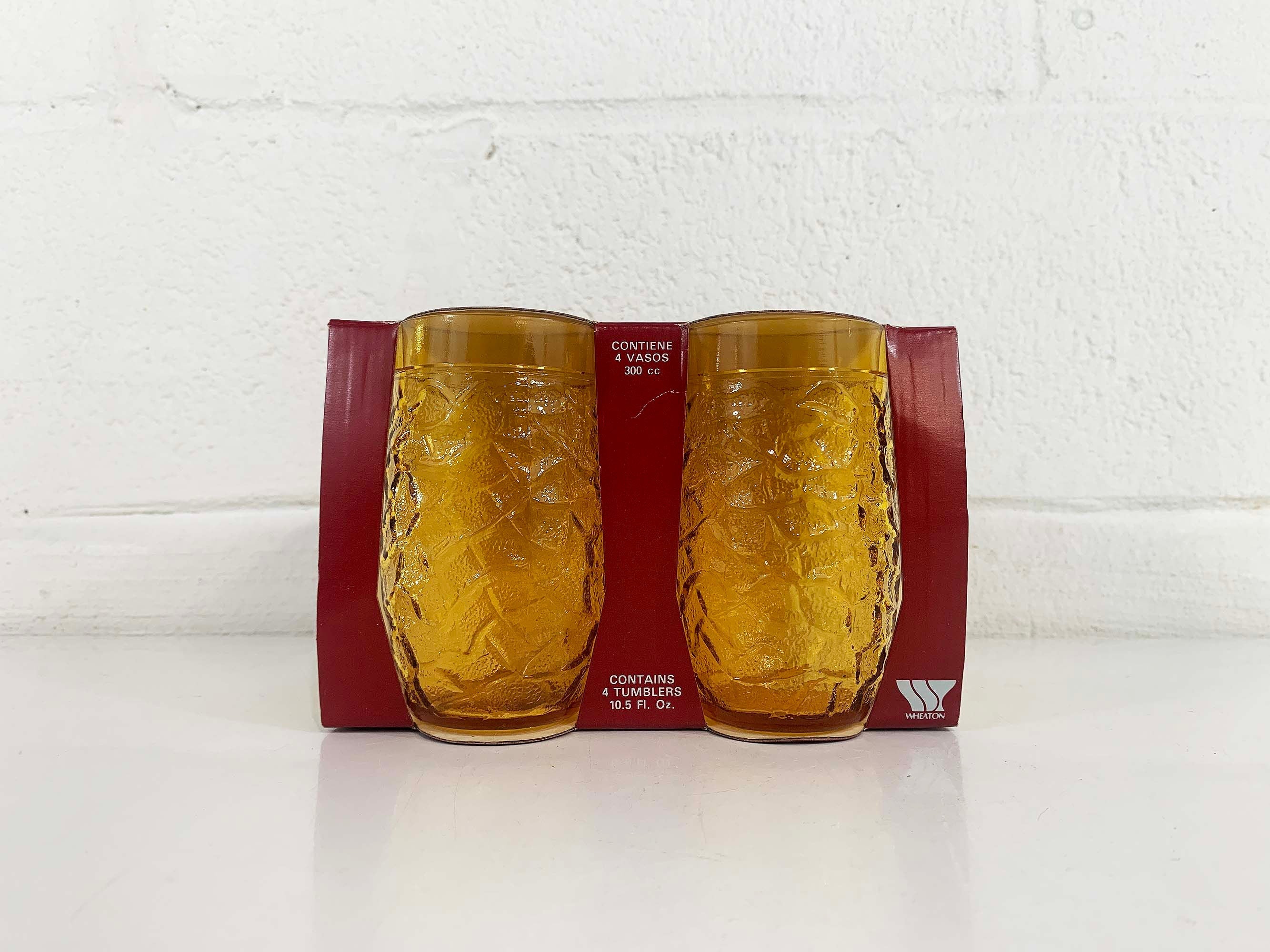 Vintage Amber Glasses Set of 4 Yellow Deadstock Nos Crinkle Mid-Century Barware Cocktail Dinner Party Brazil Line 60s by Wheaton - Image 5