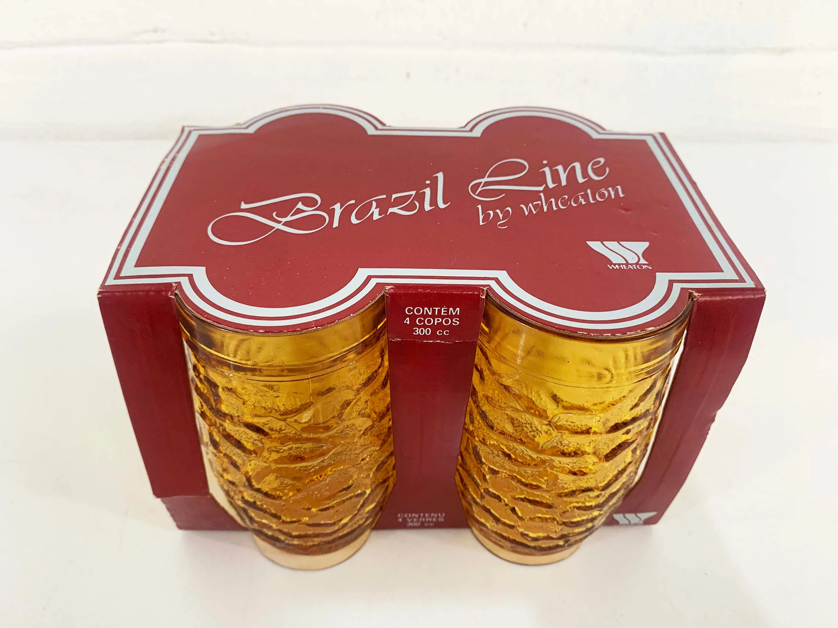 Vintage Amber Glasses Set of 4 Yellow Deadstock Nos Crinkle Mid-Century Barware Cocktail Dinner Party Brazil Line 60s by Wheaton - Image 6