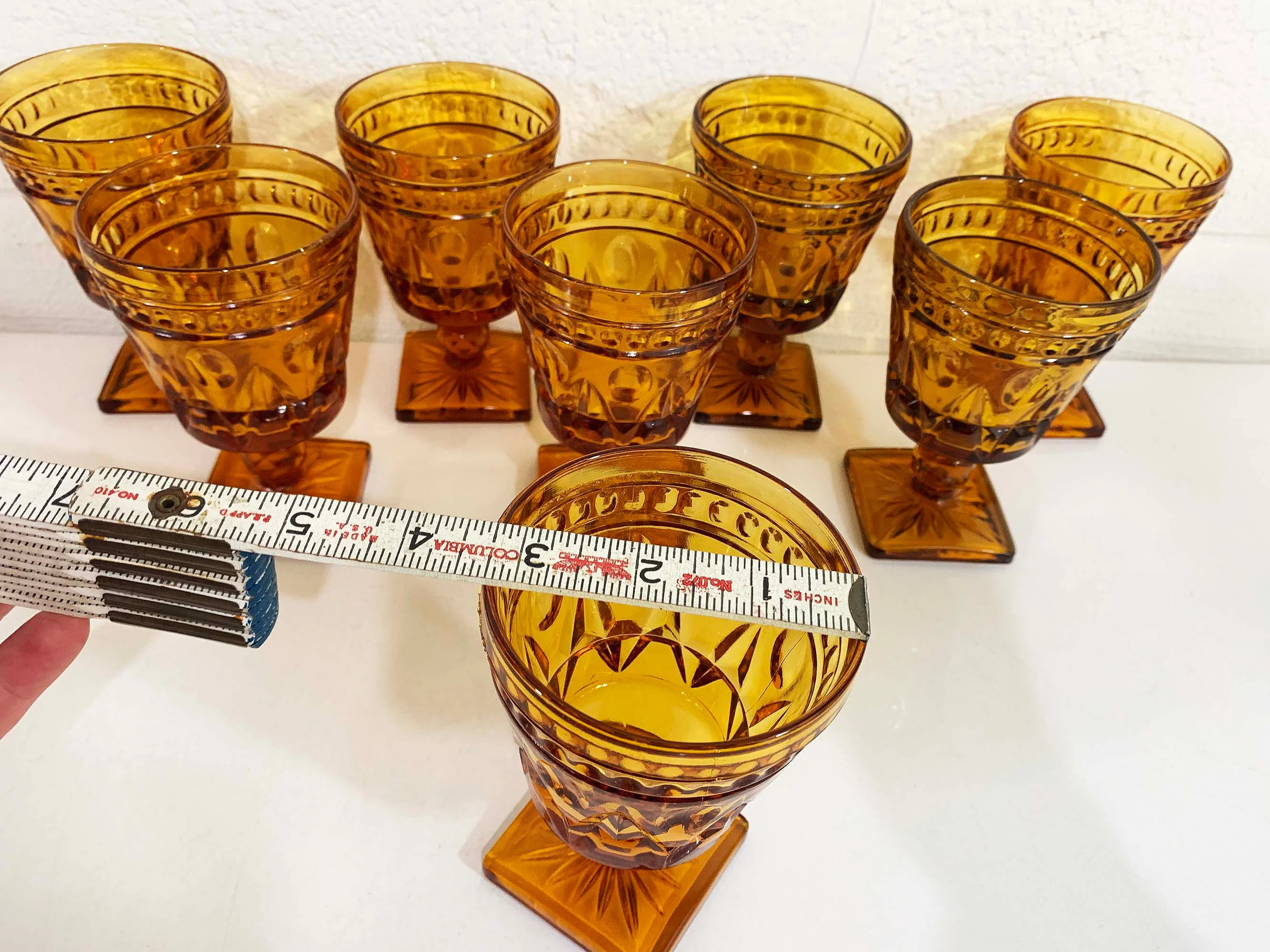 Vintage Amber Water Glasses Square Base Goblet Set of 8 Golden Yellow Indiana Glass Wine Mcm Mid-Century 70s by Park Lane - Image 10