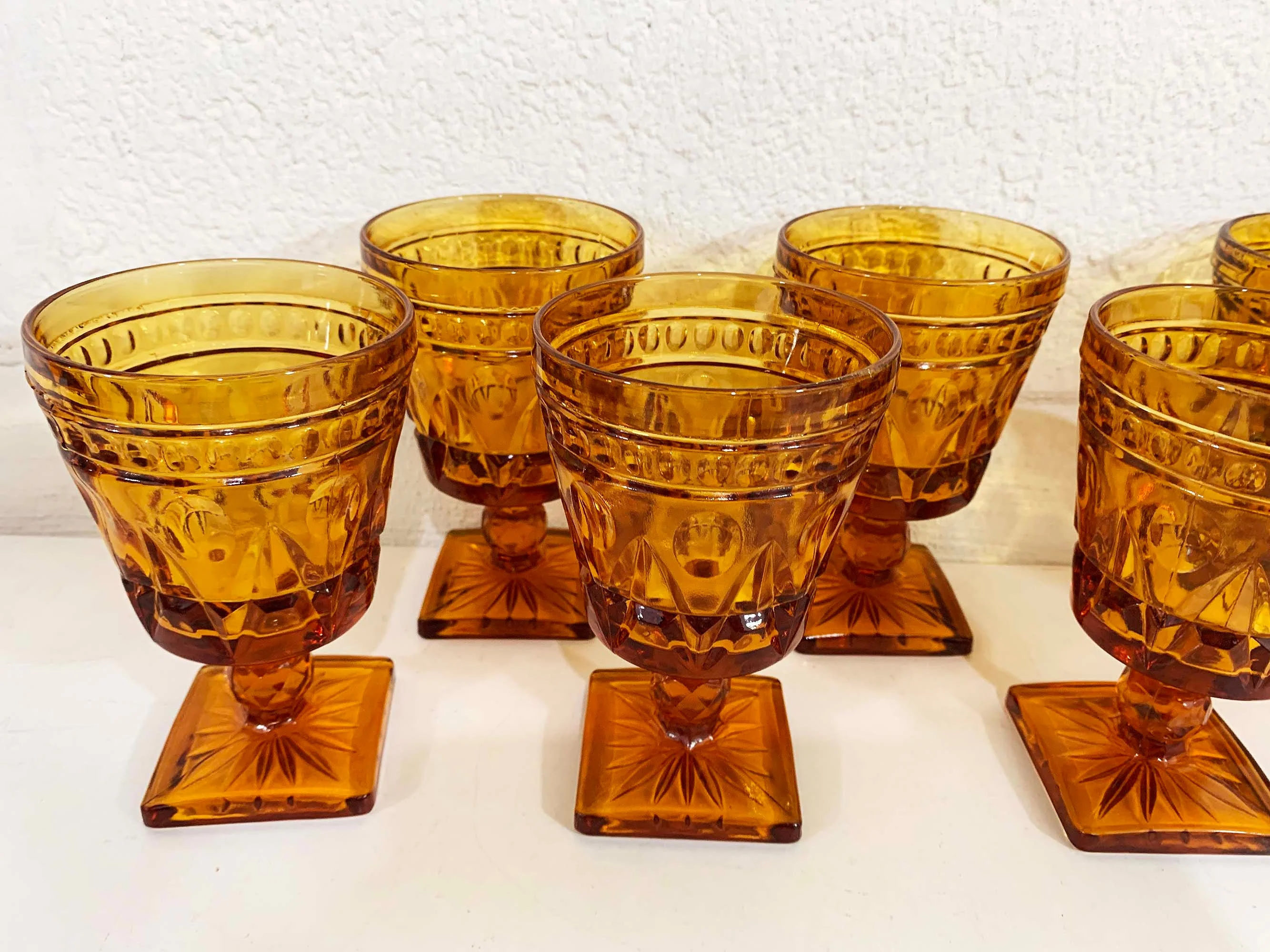 Vintage Amber Water Glasses Square Base Goblet Set of 8 Golden Yellow Indiana Glass Wine Mcm Mid-Century 70s by Park Lane - Image 4