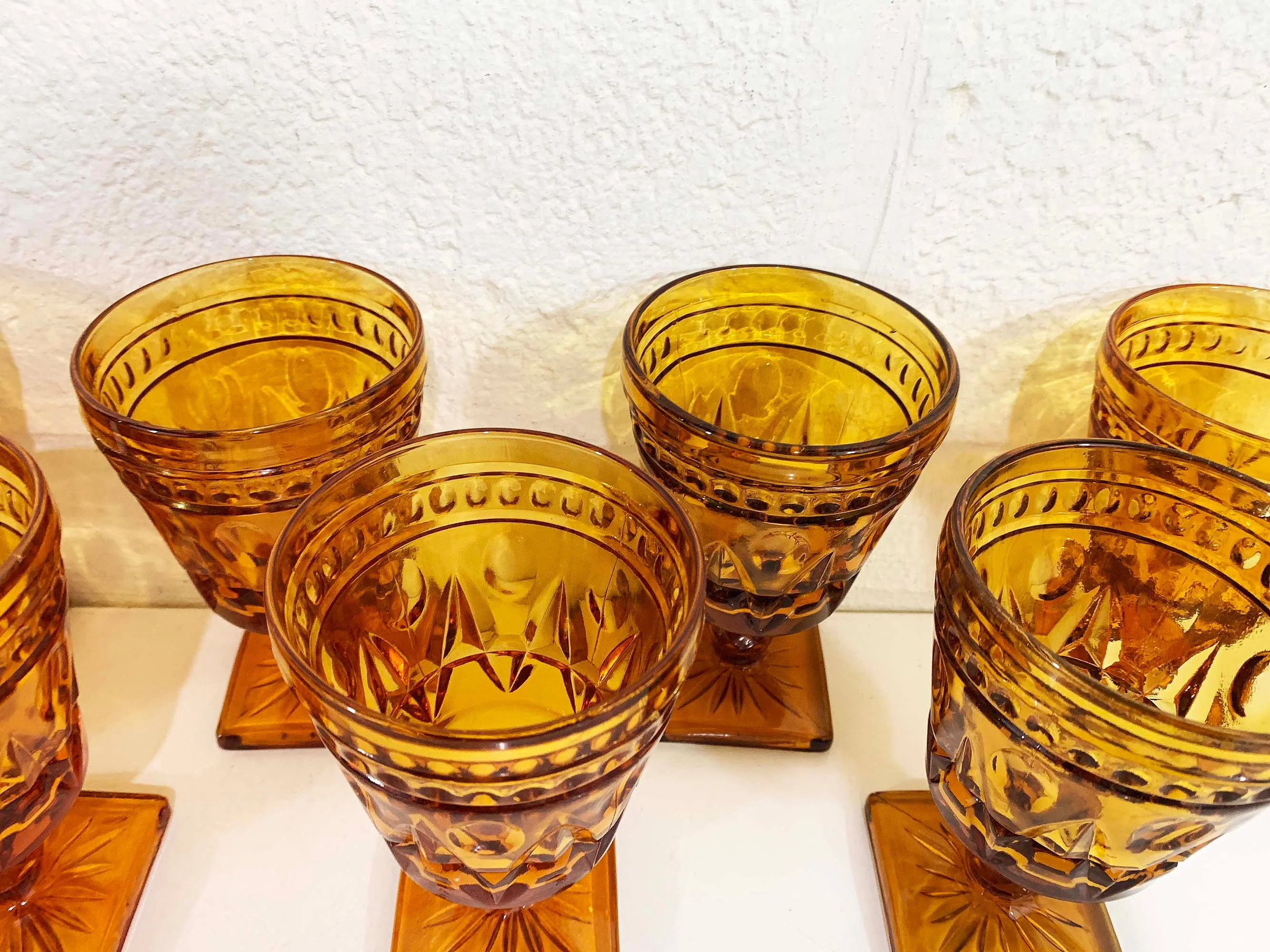 Vintage Amber Water Glasses Square Base Goblet Set of 8 Golden Yellow Indiana Glass Wine Mcm Mid-Century 70s by Park Lane - Image 5
