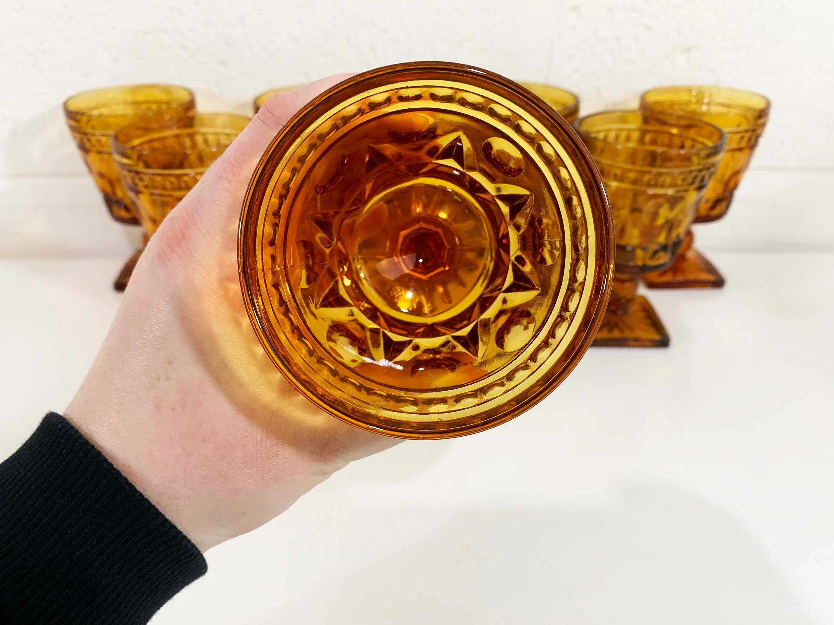 Vintage Amber Water Glasses Square Base Goblet Set of 8 Golden Yellow Indiana Glass Wine Mcm Mid-Century 70s by Park Lane - Image 7